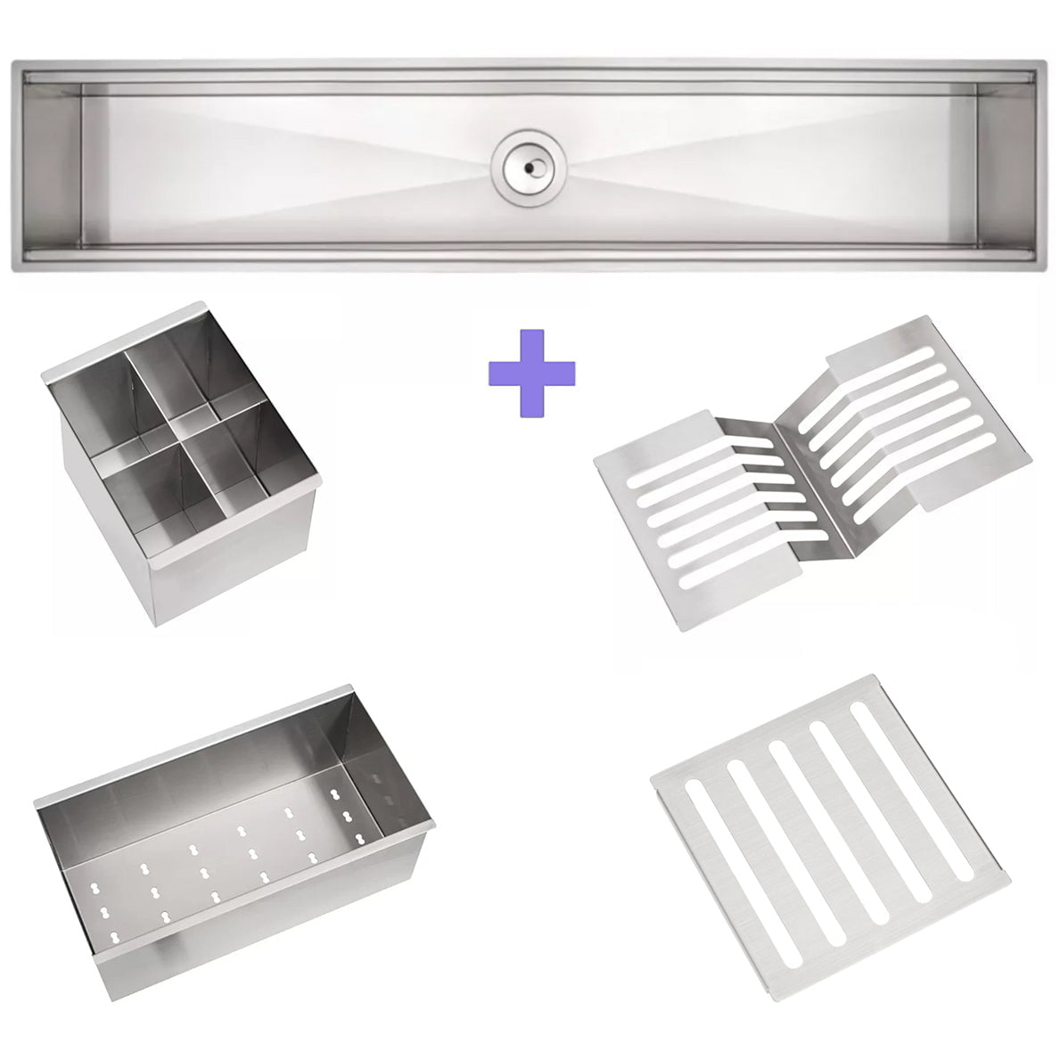 Chiuveta ingusta scurgere multifunctionala tip rigola / canal / jgheab drenare CookingAid Channel sink 93cm cu 4 accesorii incluse, 930x194x140mm