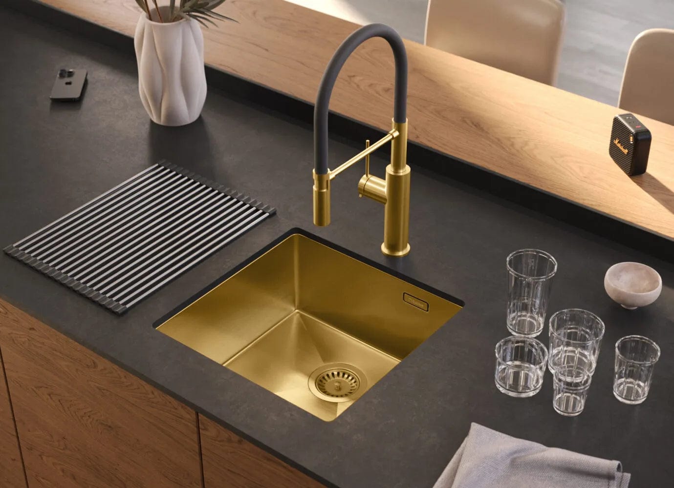 Chiuvetă Inox Quadron Anthony 50, 440x440 mm, auriu