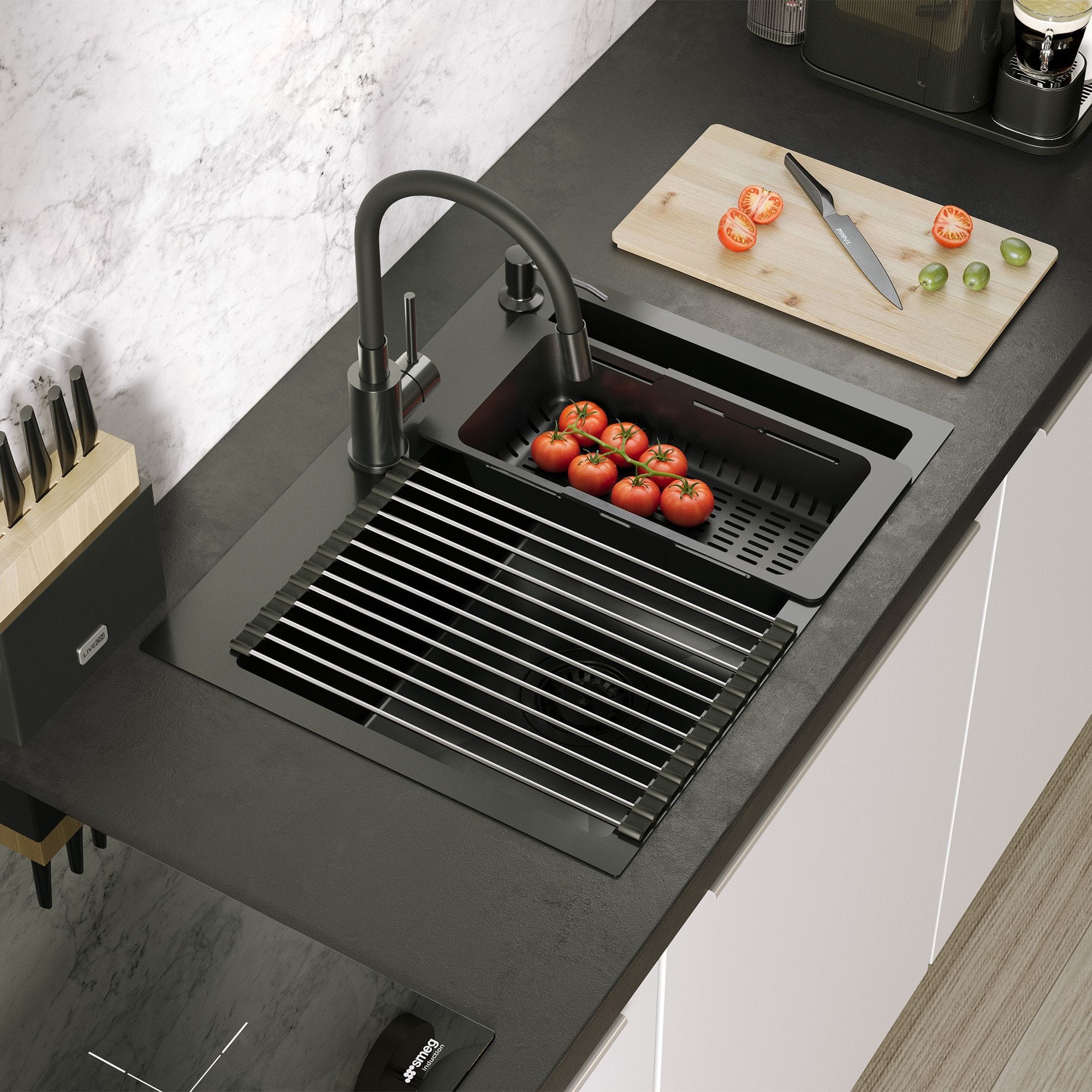 Chiuvetă Inox Quadron Luke 110 Workstation, 580x450 mm, negru, fara baterie