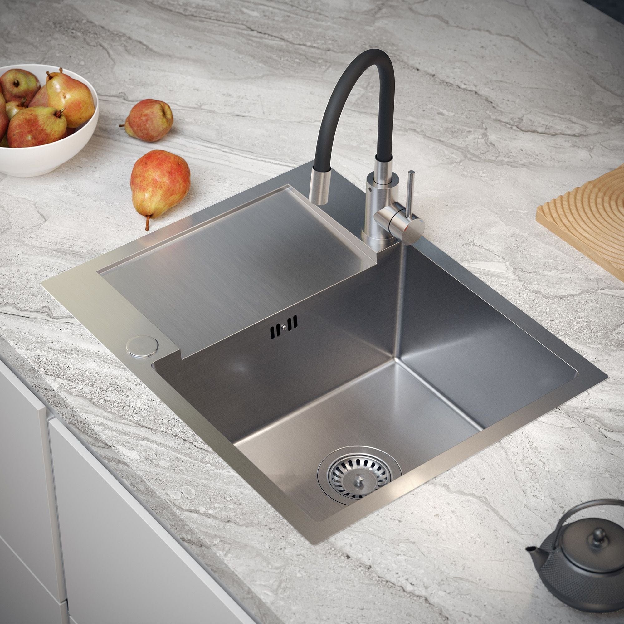 Chiuvetă Inox Quadron Luke 116, cu scurgere laterală, 600x480 mm, argintiu, fara baterie