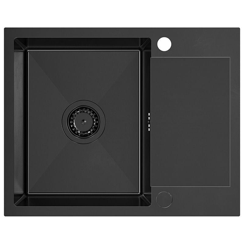 Chiuvetă Inox Quadron Luke 116, cu scurgere laterală, 600x480 mm, negru, cu baterie