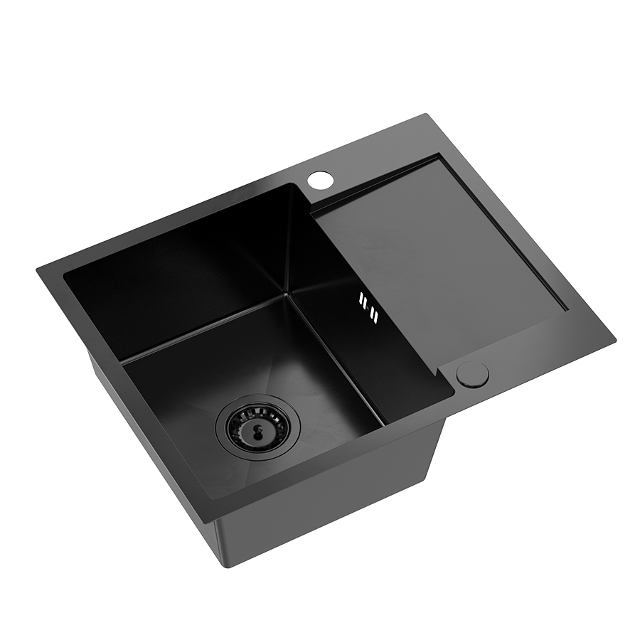 Chiuvetă Inox Quadron Luke 116, cu scurgere laterală, 600x480 mm, negru, cu baterie
