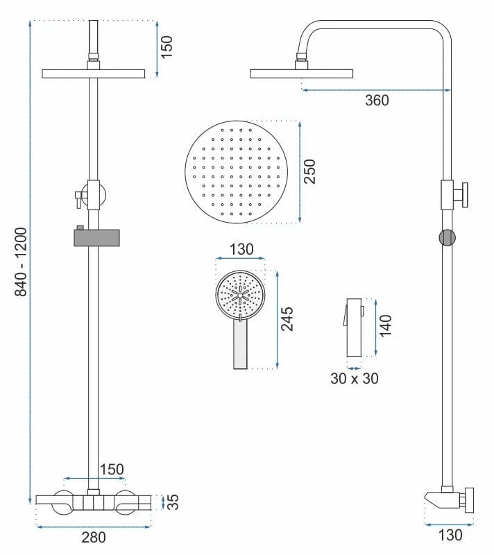Coloana de dus cu termostat Rea Savio, gri titanium