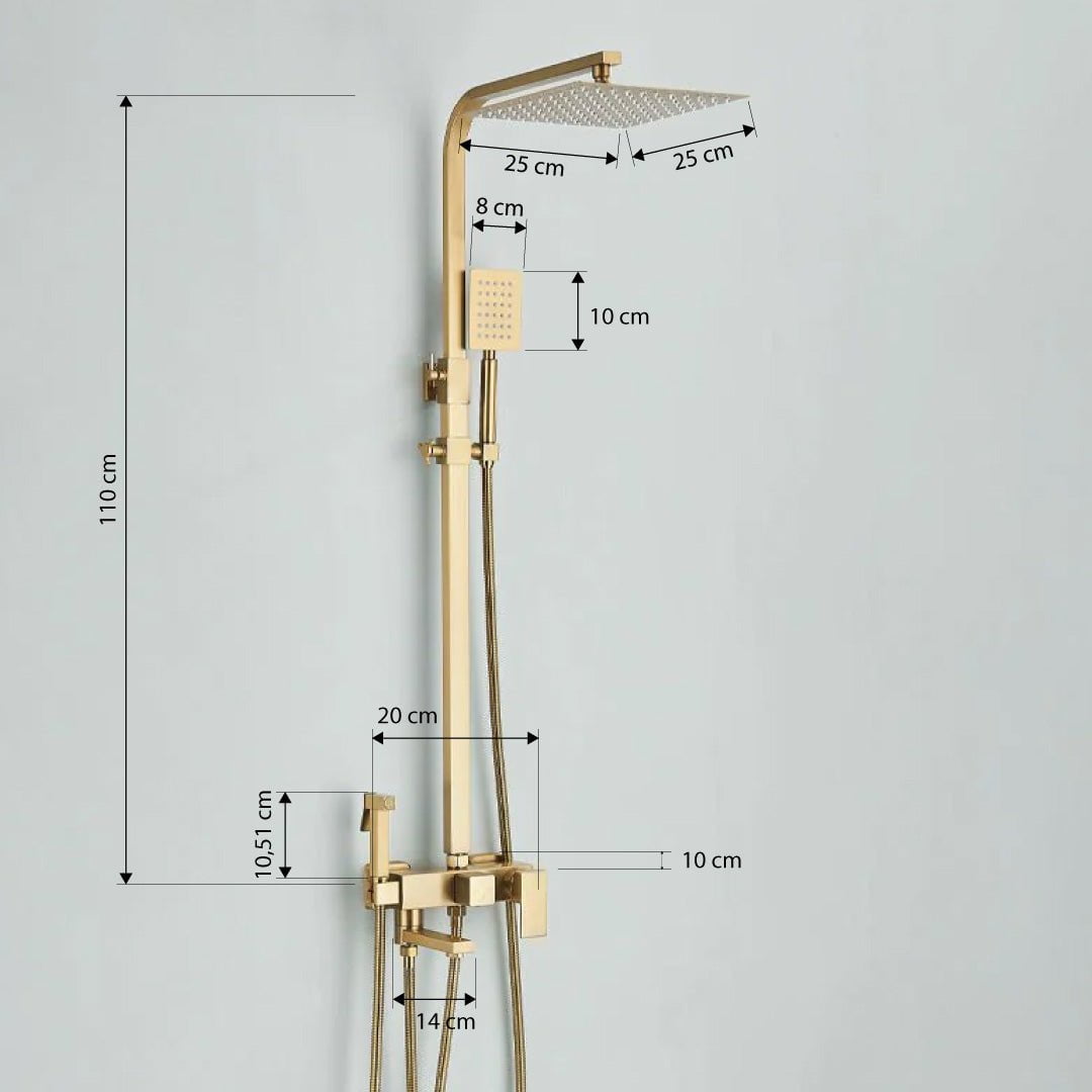 Coloana Dus, auriu mat, cu efect de ploaie, para dus 25 cm, 4 functii de curgere, cod 1193