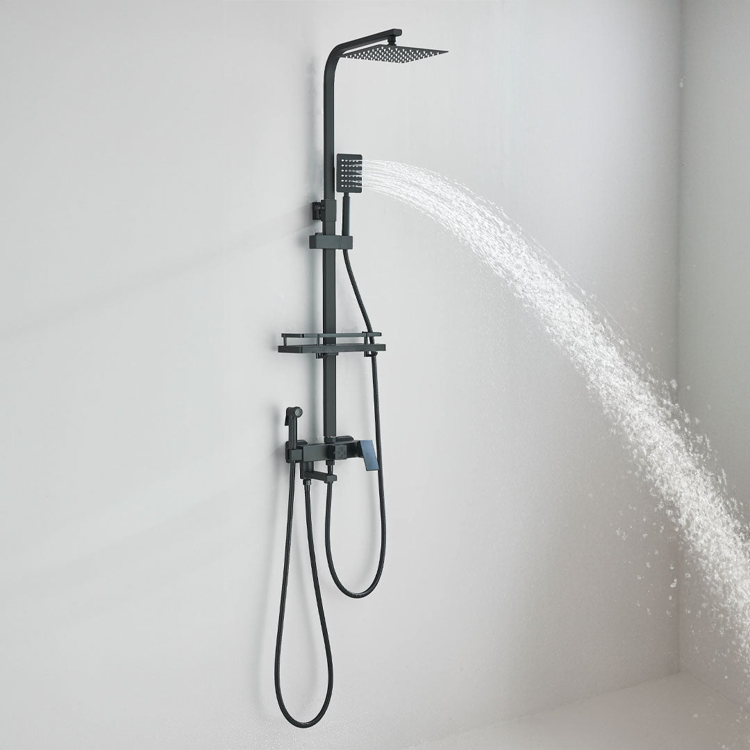 Coloana Dus, negru mat, cu efect de ploaie, para dus 25 cm, 4 functii de curgere, cod 1191