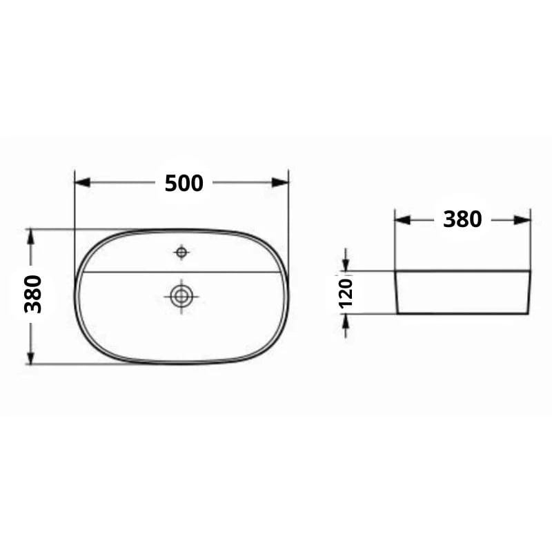 Lavoar baie Foglia, pe blat, alb, ventil inclus, 500x380 mm