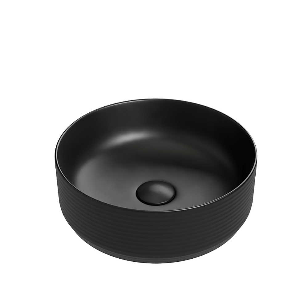 Lavoar baie Foglia, rotund, pe blat, negru mat, ventil inclus, 358x358 mm