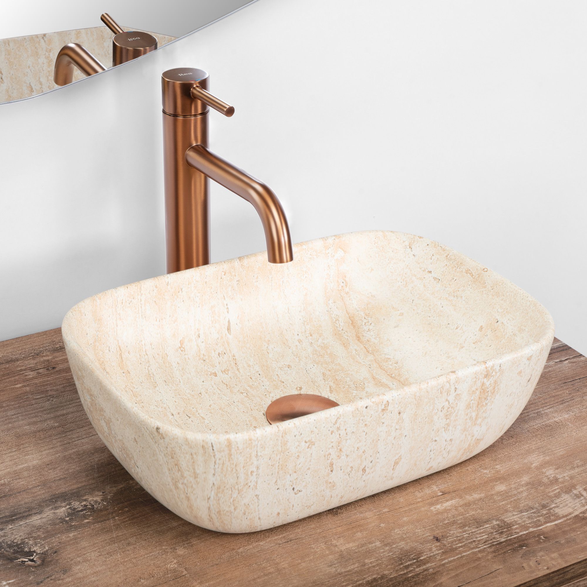 Lavoar baie pe blat dreptunghiular 36 cm ceramică imitatie piatra mat – Rea Belinda Mini