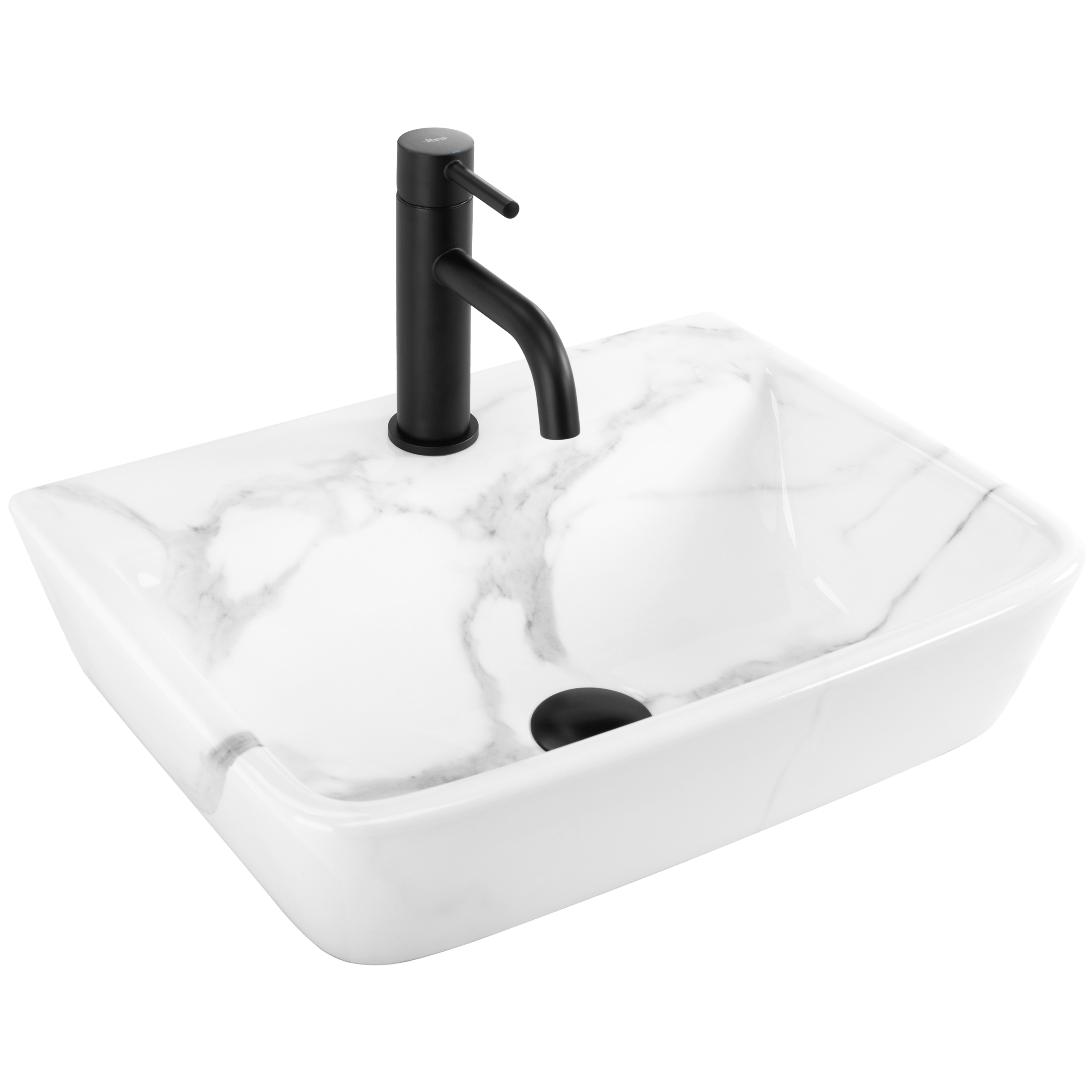 Lavoar baie pe blat dreptunghiular 45,5 cm ceramic imitație marmură alb lucios – Rea Altea Cloudy