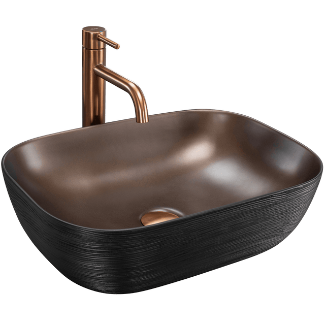 Lavoar baie pe blat dreptunghiular 46,5 cm ceramic negru cupru periat – Rea Belinda Copper Brush Black