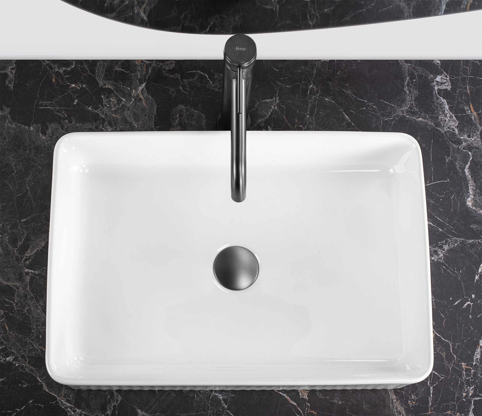 Lavoar baie pe blat dreptunghiular 50 cm ceramic alb lucios – Rea Fiorella