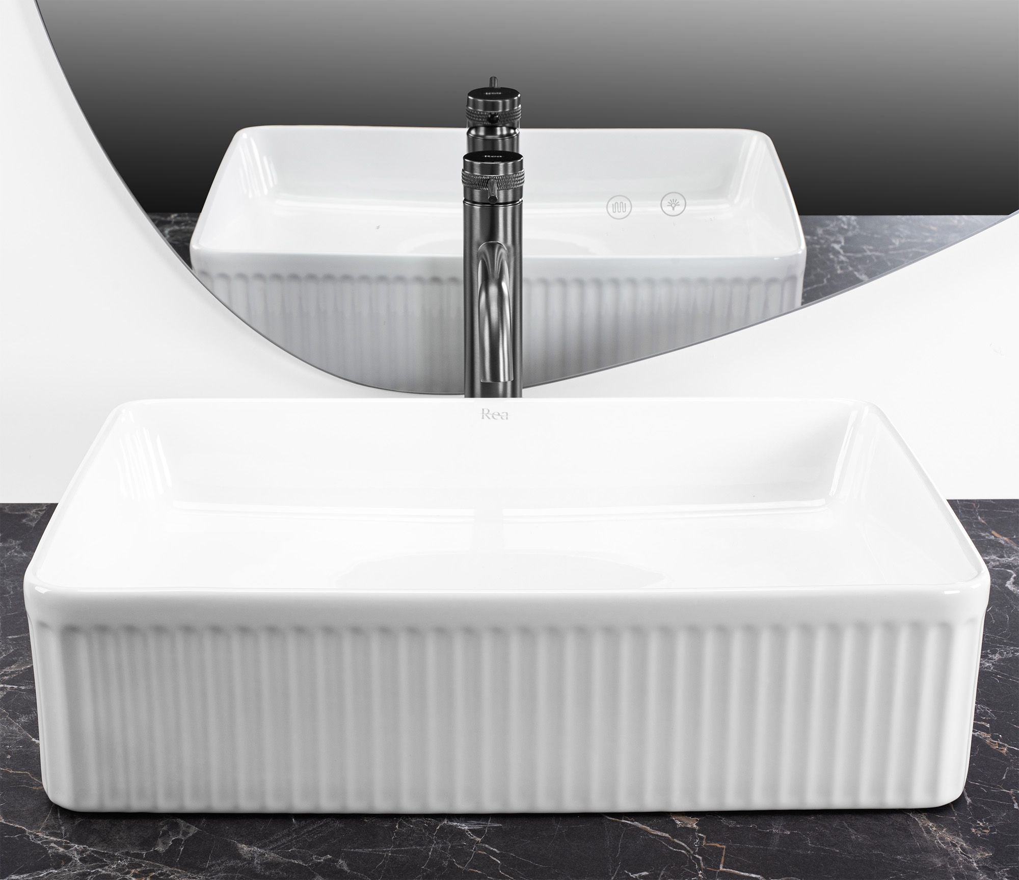 Lavoar baie pe blat dreptunghiular 50 cm ceramic alb lucios – Rea Fiorella
