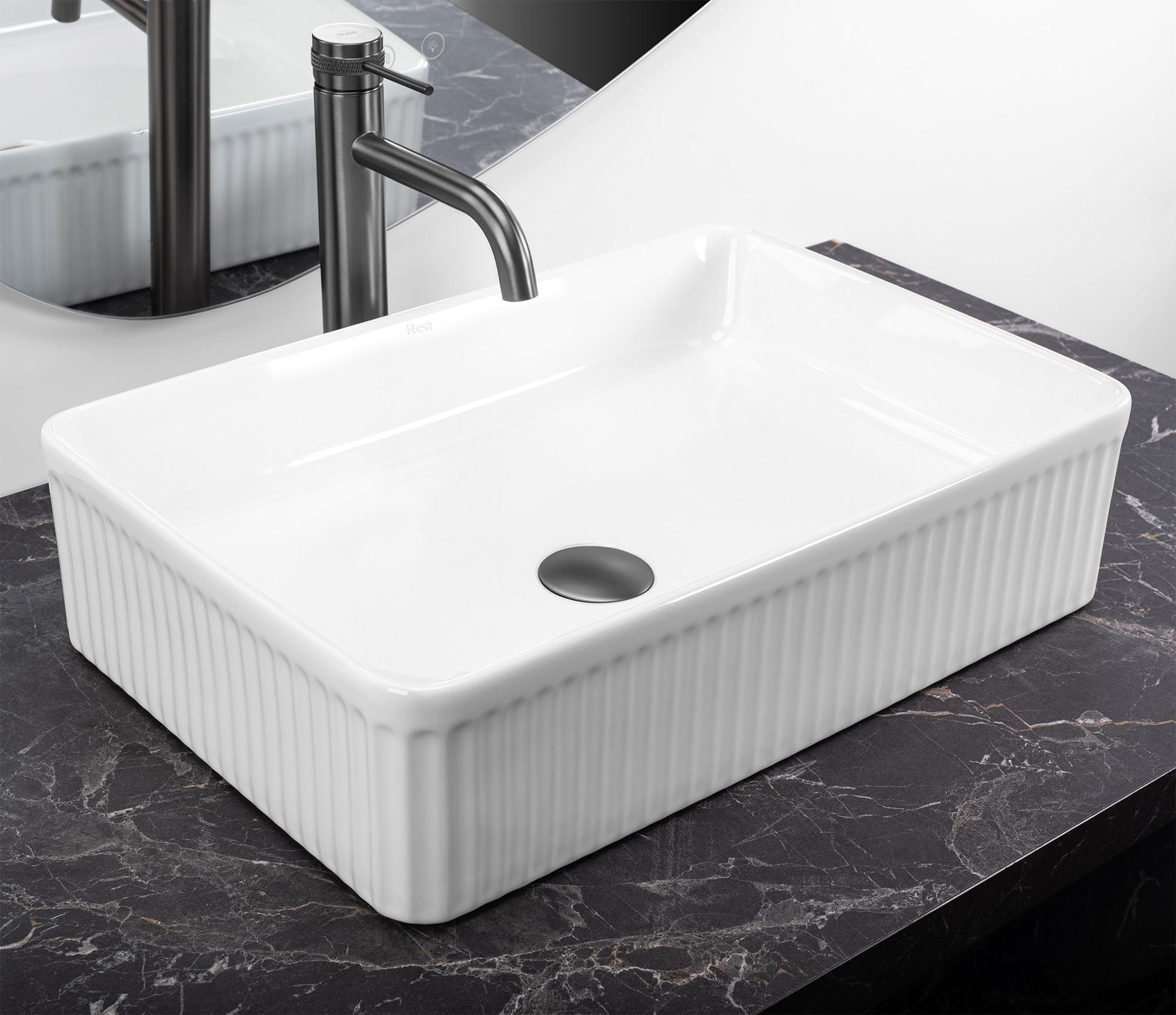 Lavoar baie pe blat dreptunghiular 50 cm ceramic alb lucios – Rea Fiorella
