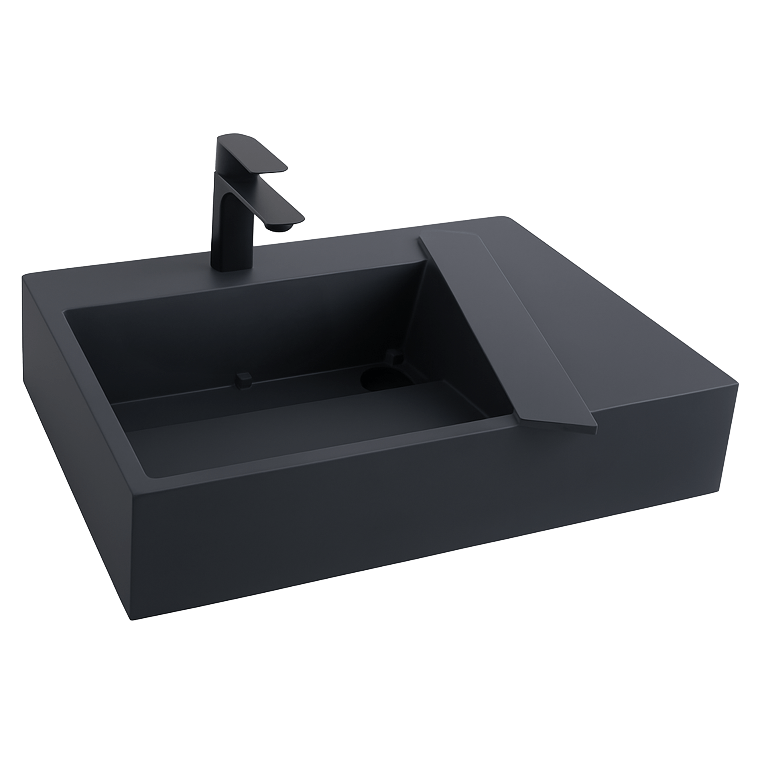 Lavoar baie pe blat dreptunghiular 75 cm conglomerat gri mat – Rea Archi