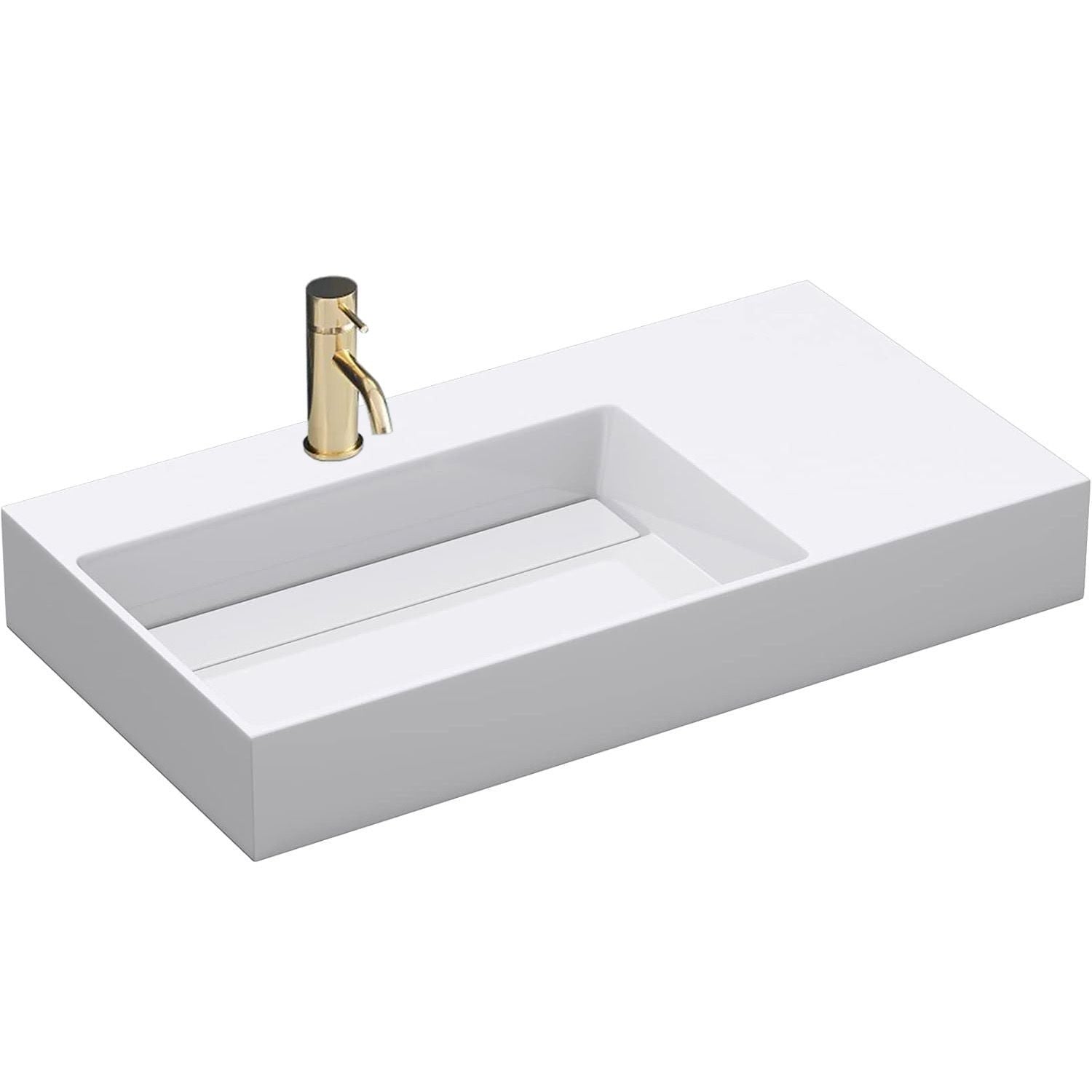 Lavoar baie pe blat dreptunghiular 90 cm conglomerat alb lucios – Rea Archi