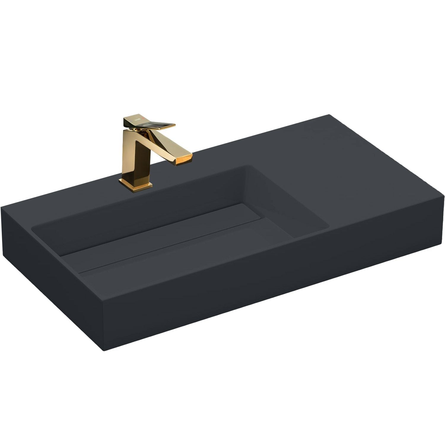 Lavoar baie pe blat dreptunghiular 90 cm conglomerat gri mat – Rea Archi