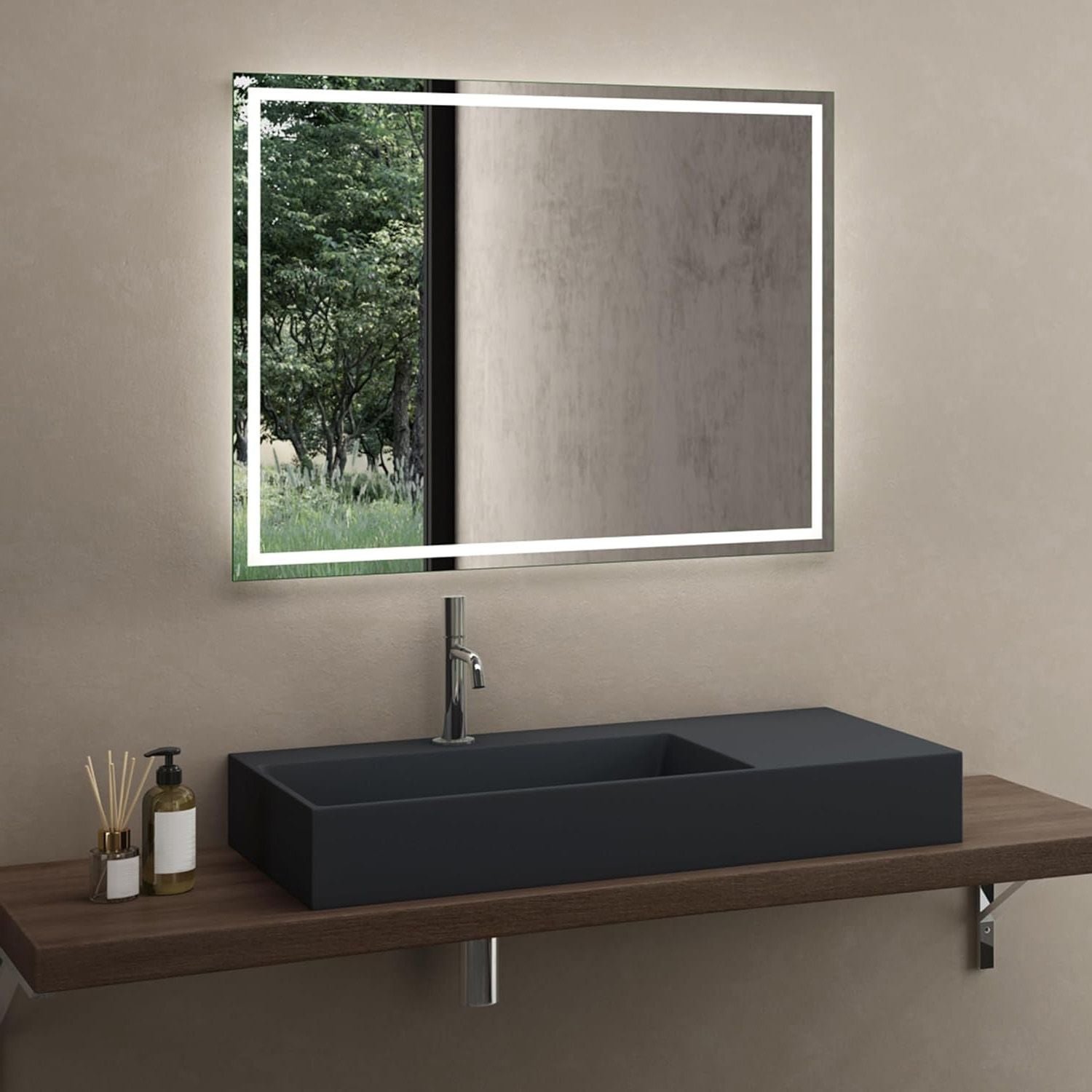 Lavoar baie pe blat dreptunghiular 90 cm conglomerat gri mat – Rea Archi
