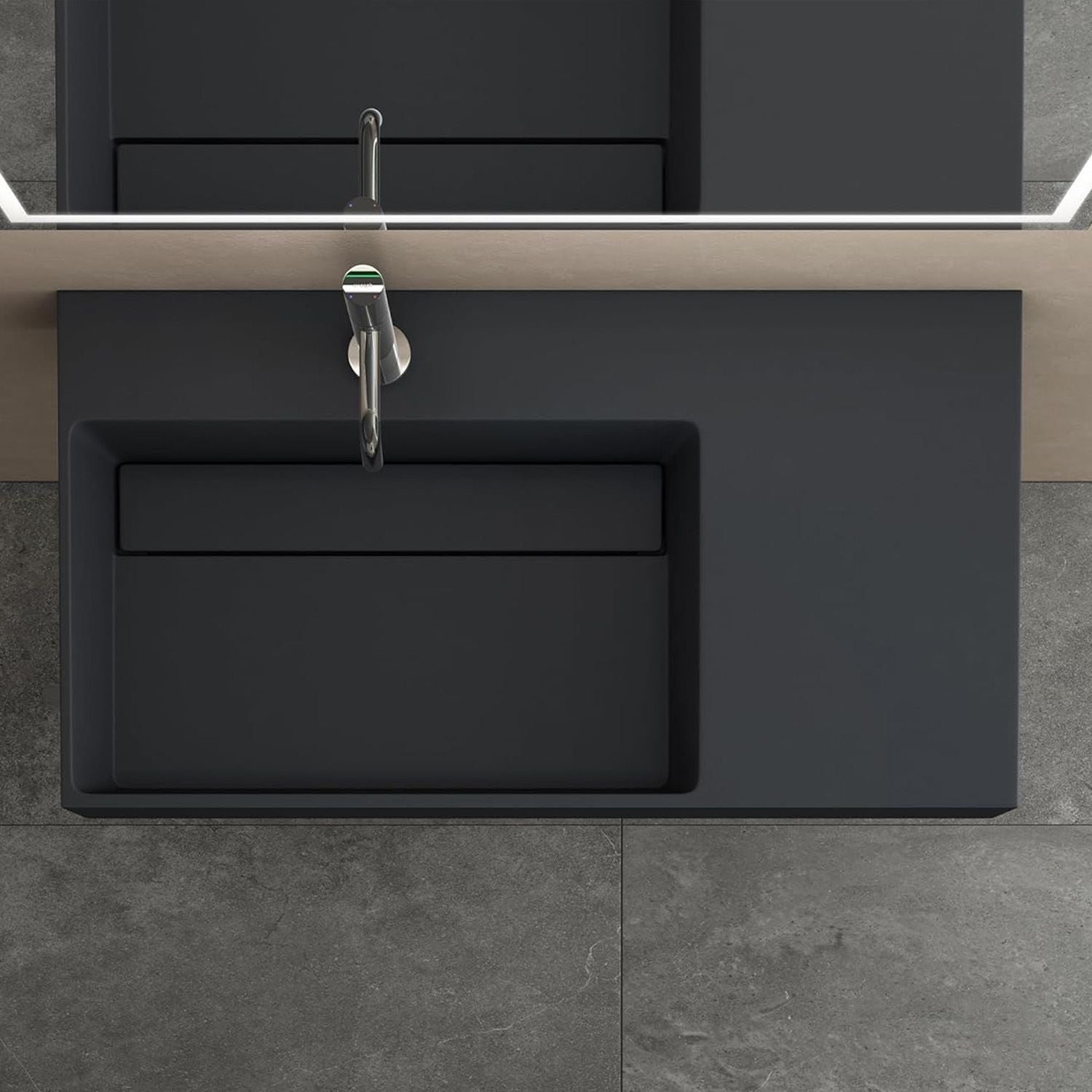 Lavoar baie pe blat dreptunghiular 90 cm conglomerat gri mat – Rea Archi