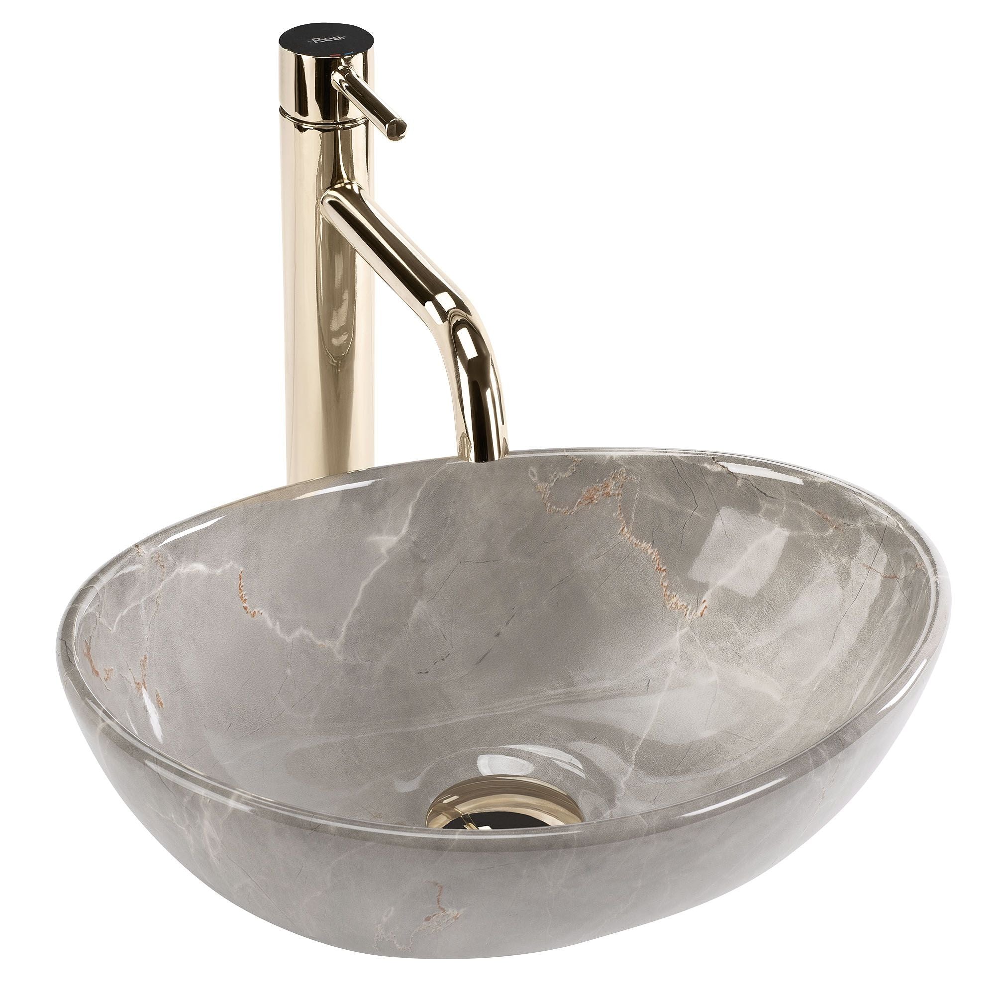 Lavoar baie pe blat oval 35 cm ceramic imitație piatră – Rea Sofia Mini Kashmir