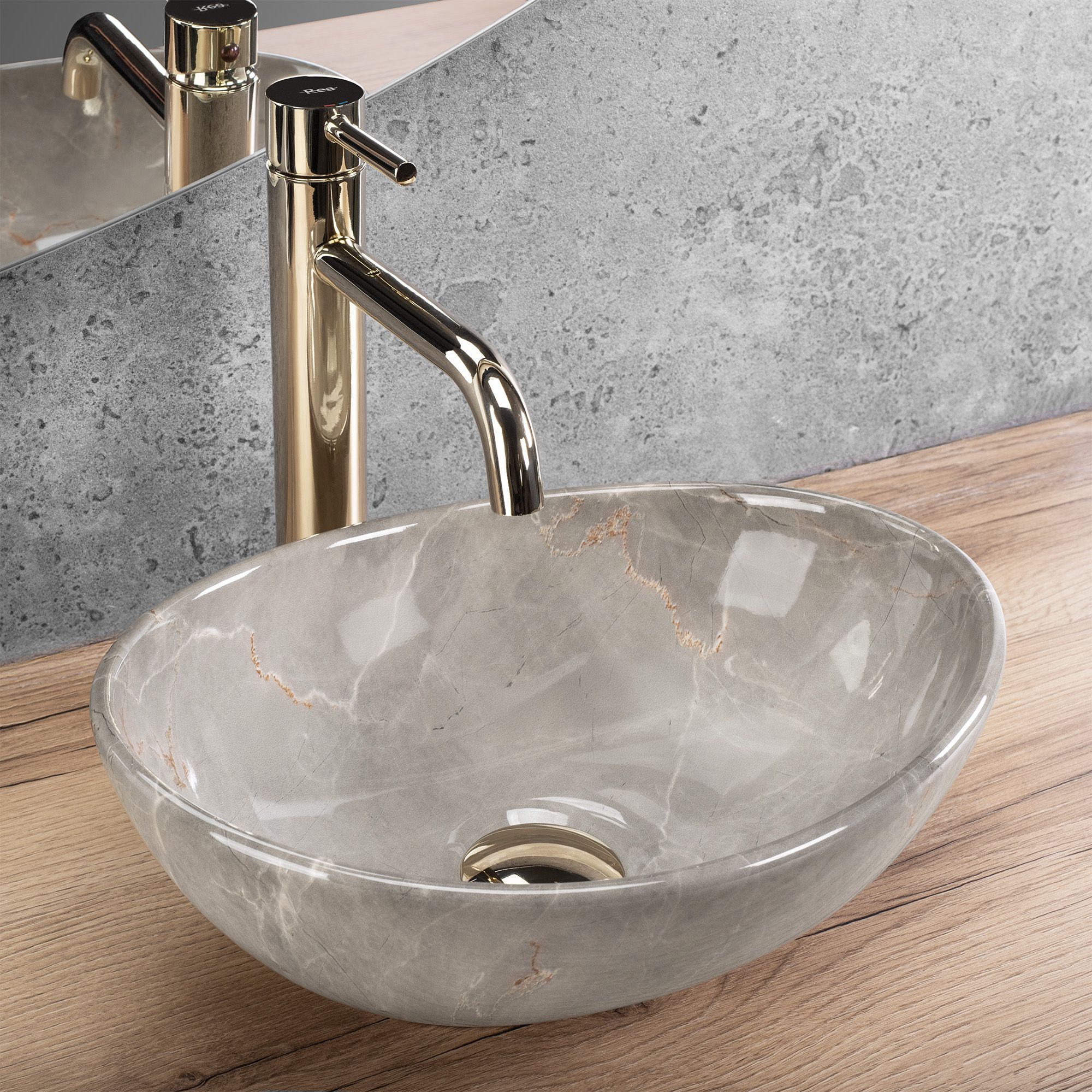 Lavoar baie pe blat oval 35 cm ceramic imitație piatră – Rea Sofia Mini Kashmir