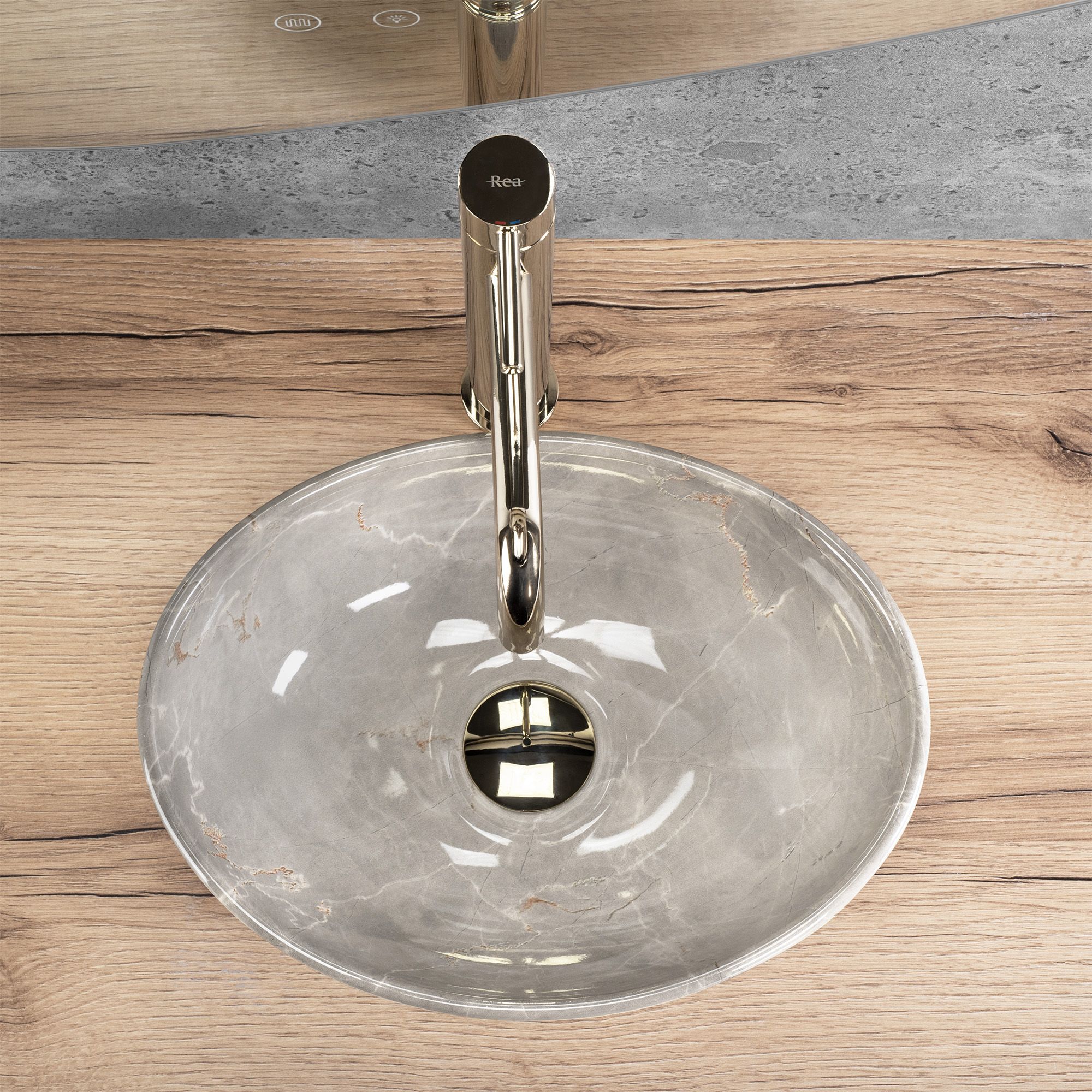 Lavoar baie pe blat oval 35 cm ceramic imitație piatră – Rea Sofia Mini Kashmir