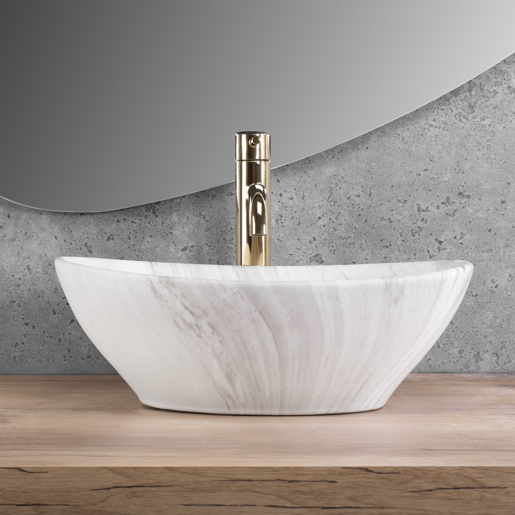 Lavoar baie pe blat oval 41 cm ceramic imitație piatră mat – Rea Sofia Ash Matt