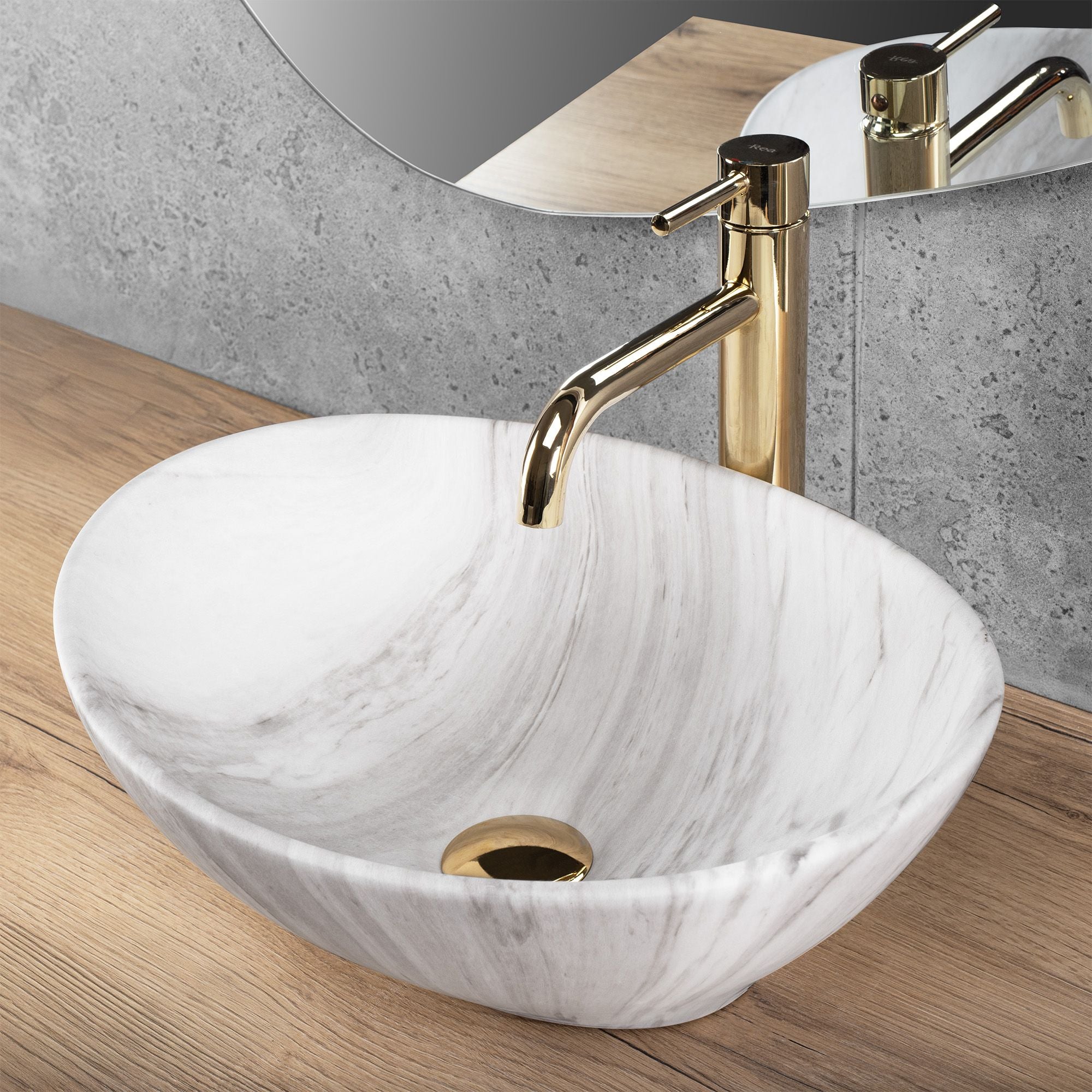 Lavoar baie pe blat oval 41 cm ceramic imitație piatră mat – Rea Sofia Ash Matt