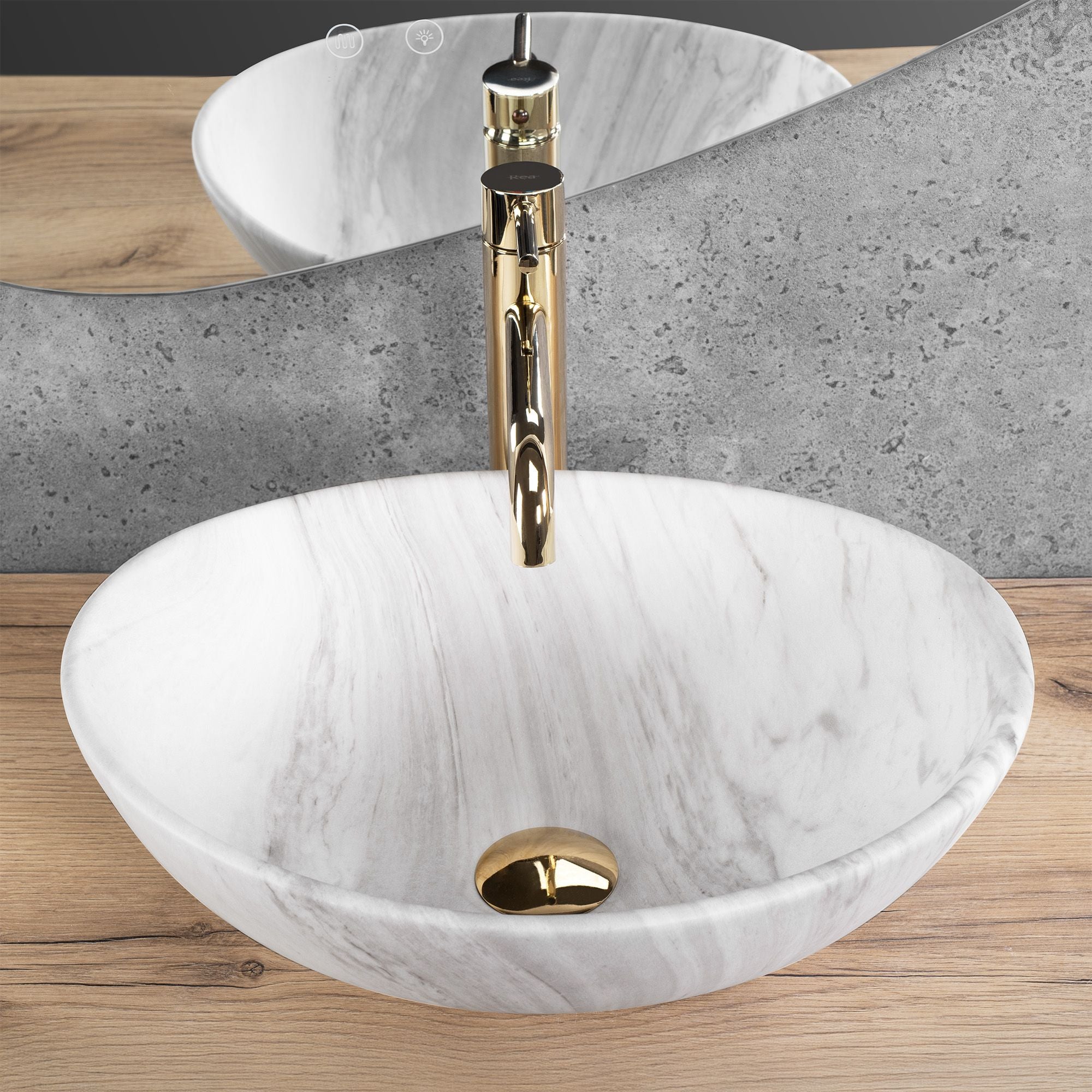 Lavoar baie pe blat oval 41 cm ceramic imitație piatră mat – Rea Sofia Ash Matt