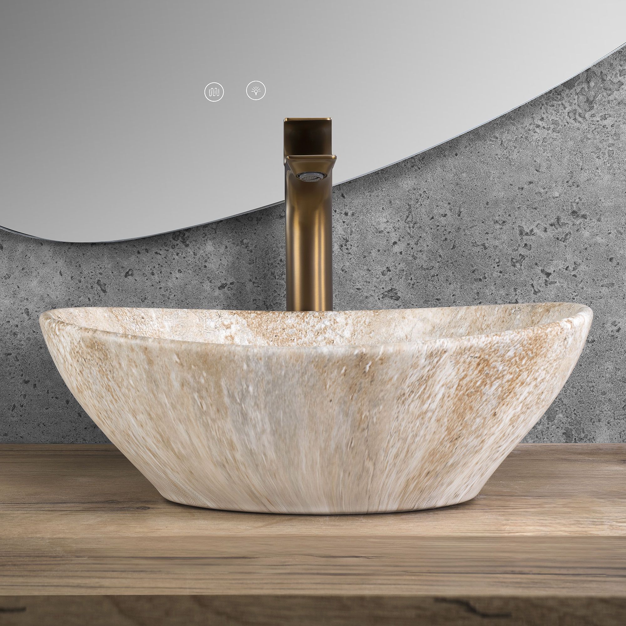 Lavoar baie pe blat oval 41 cm ceramic imitație piatră mat – Rea Sofia Savana Matt
