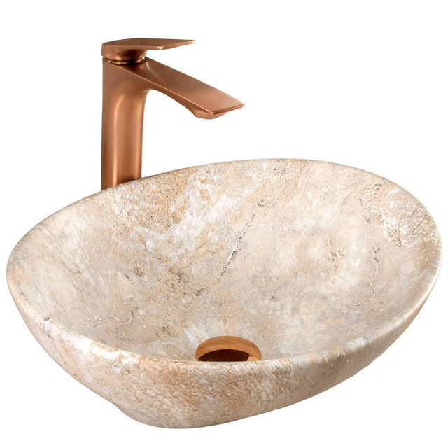 Lavoar baie pe blat oval 41 cm ceramic imitație piatră mat – Rea Sofia Savana Matt
