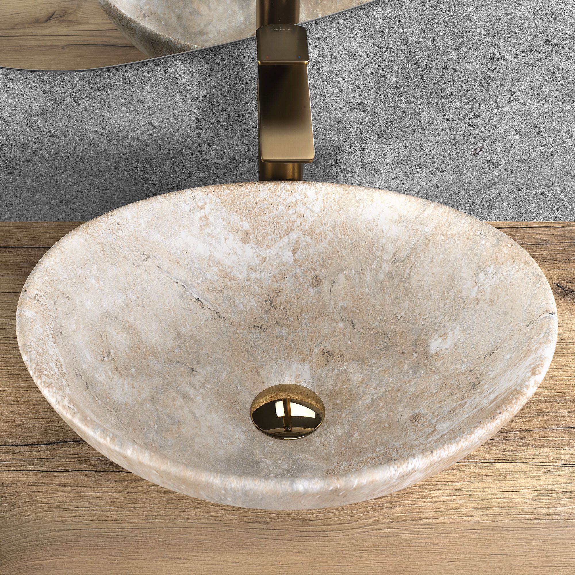 Lavoar baie pe blat oval 41 cm ceramic imitație piatră mat – Rea Sofia Savana Matt