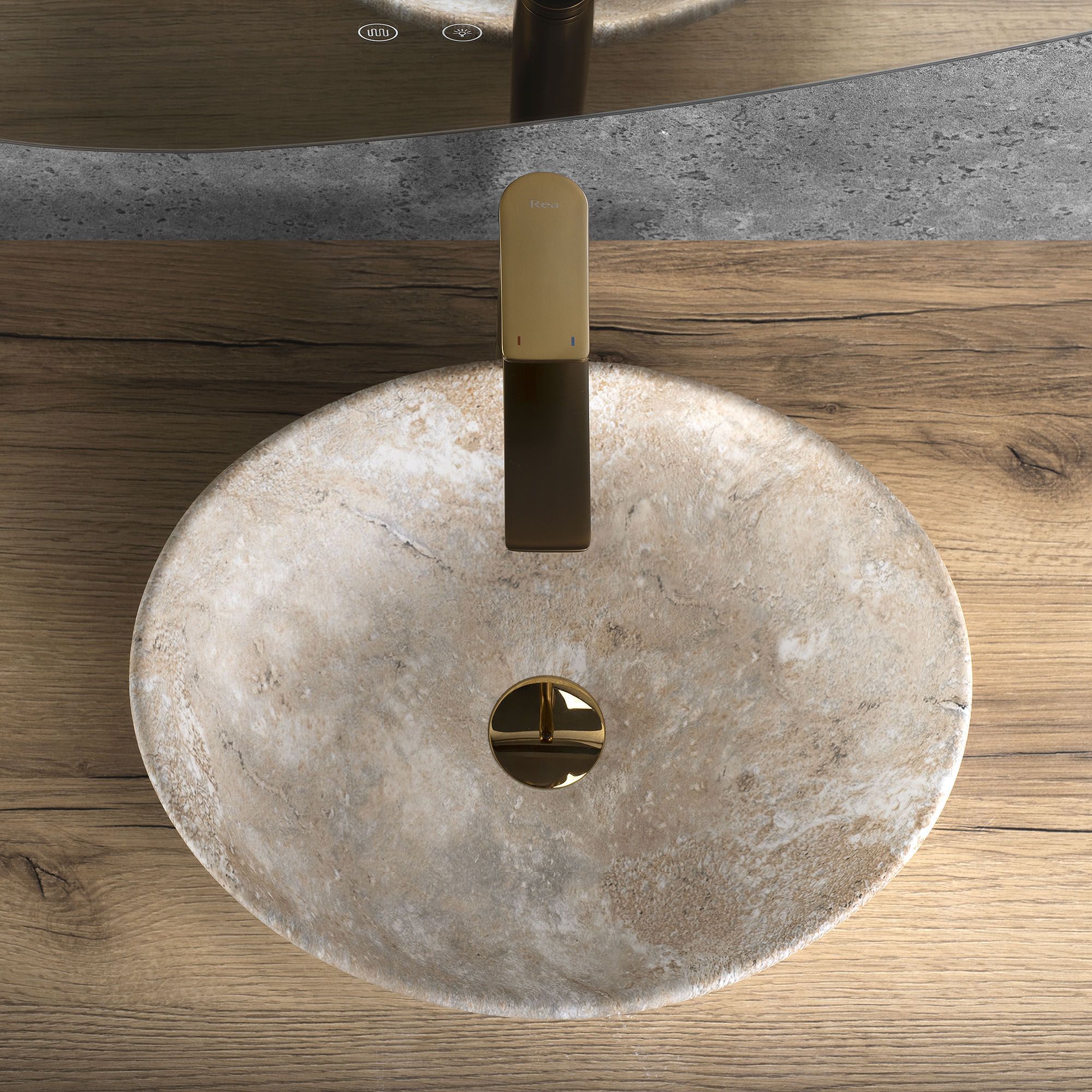 Lavoar baie pe blat oval 41 cm ceramic imitație piatră mat – Rea Sofia Savana Matt