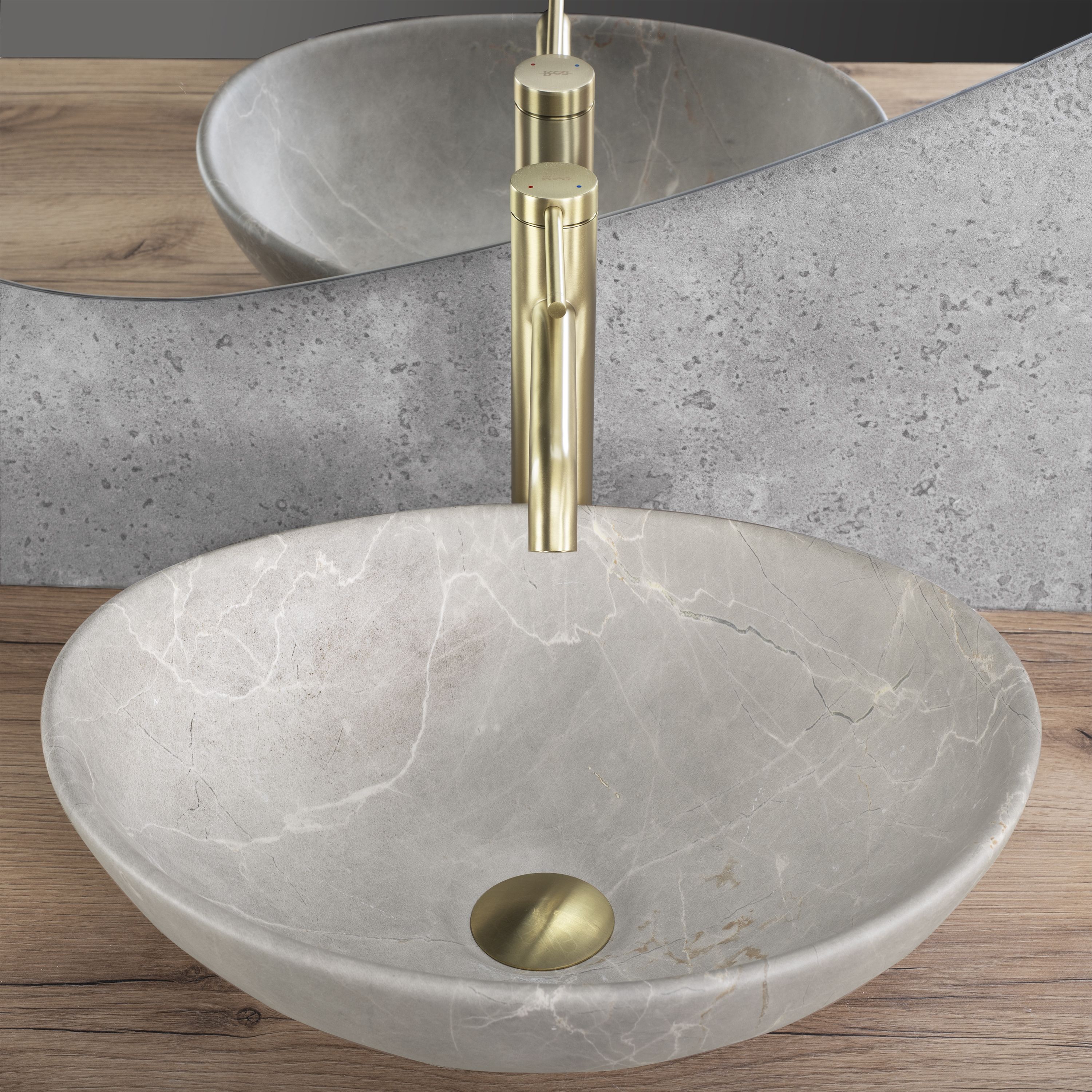 Lavoar baie pe blat oval 41 cm ceramică imitație piatră bej mat – Rea Sofia Beige Matt