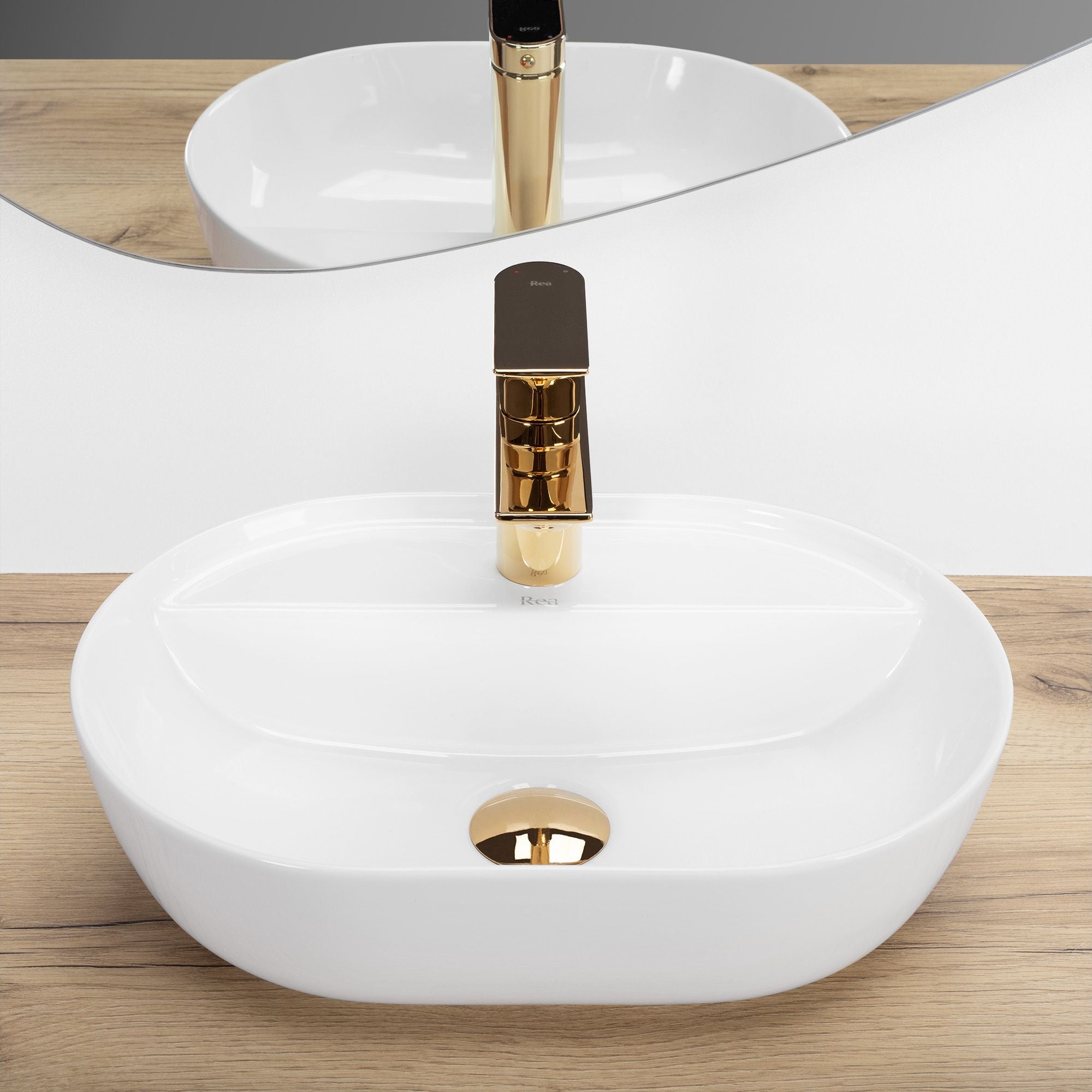 Lavoar baie pe blat oval 42 cm ceramic alb lucios – Rea Aura 42
