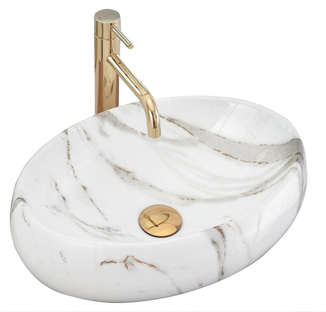 Lavoar baie pe blat oval 48,5 cm ceramică imitatie piatră alb mat – Rea Linda