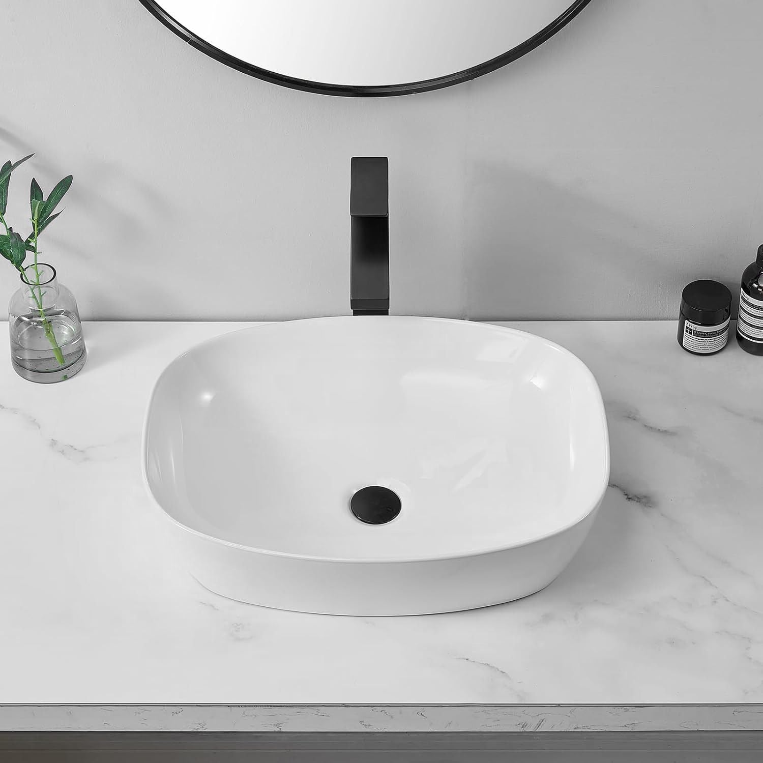 Lavoar baie pe blat oval 49 cm ceramic alb lucios – Rea Freja