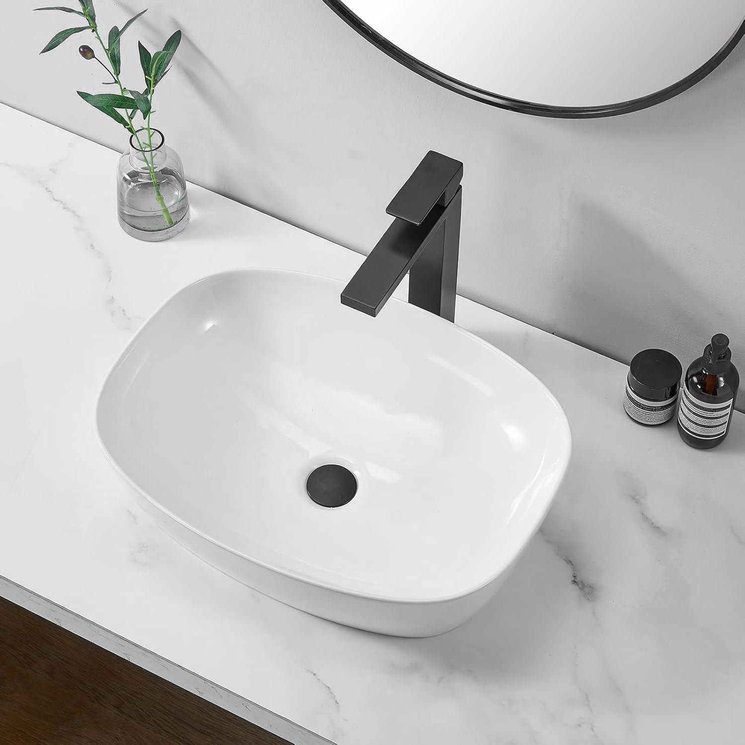 Lavoar baie pe blat oval 49 cm ceramic alb lucios – Rea Freja