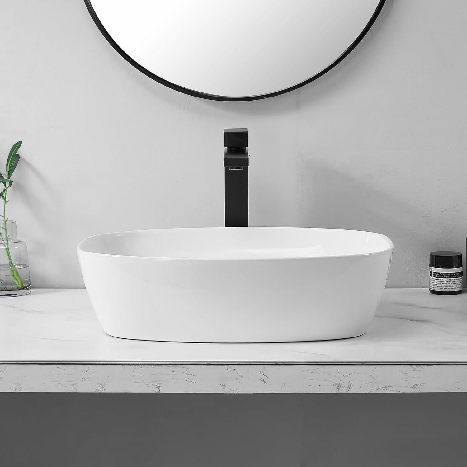 Lavoar baie pe blat oval 49 cm ceramic alb lucios – Rea Freja