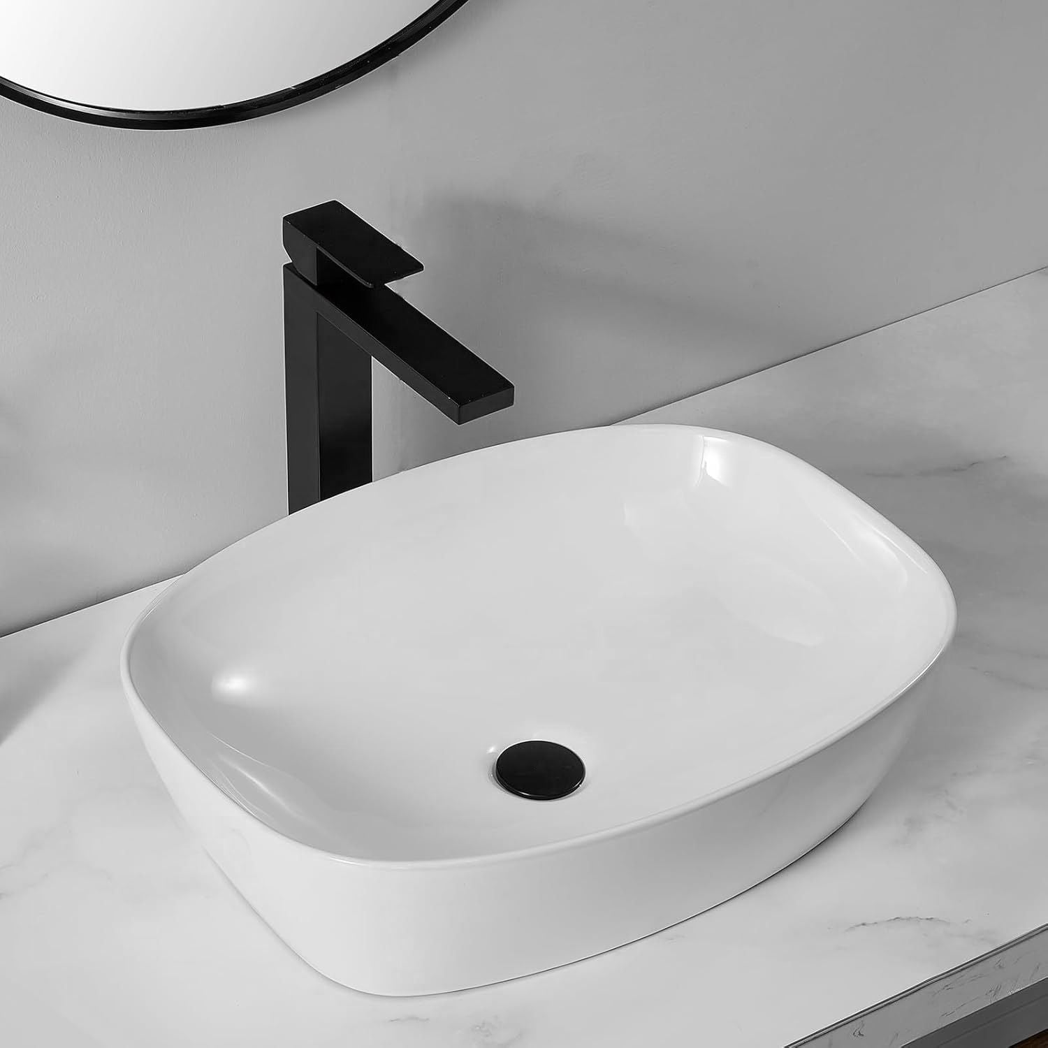 Lavoar baie pe blat oval 49 cm ceramic alb lucios – Rea Freja