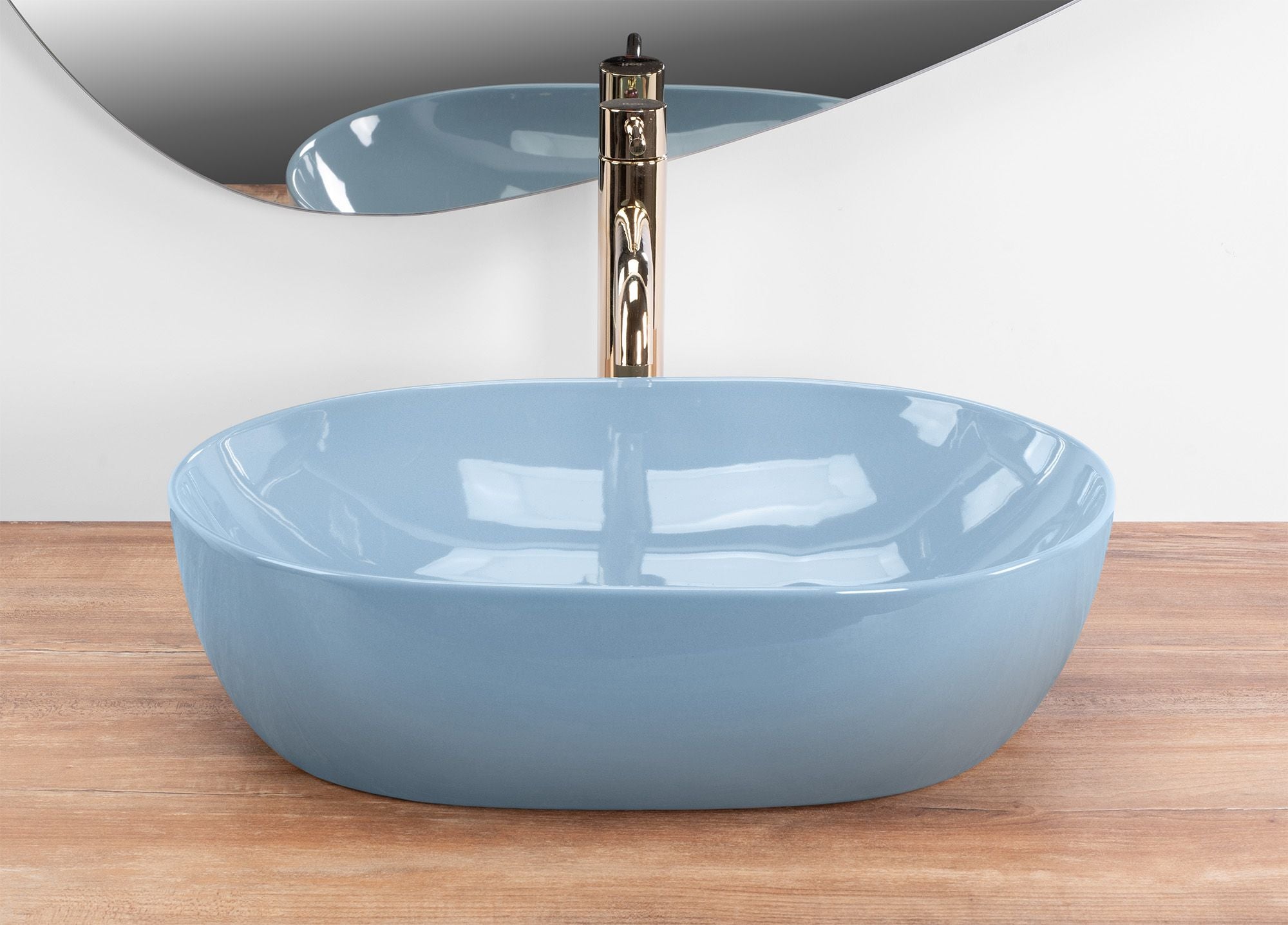 Lavoar baie pe blat oval 49 cm ceramic albastru lucios – Rea Lisa L. Blue Shiny