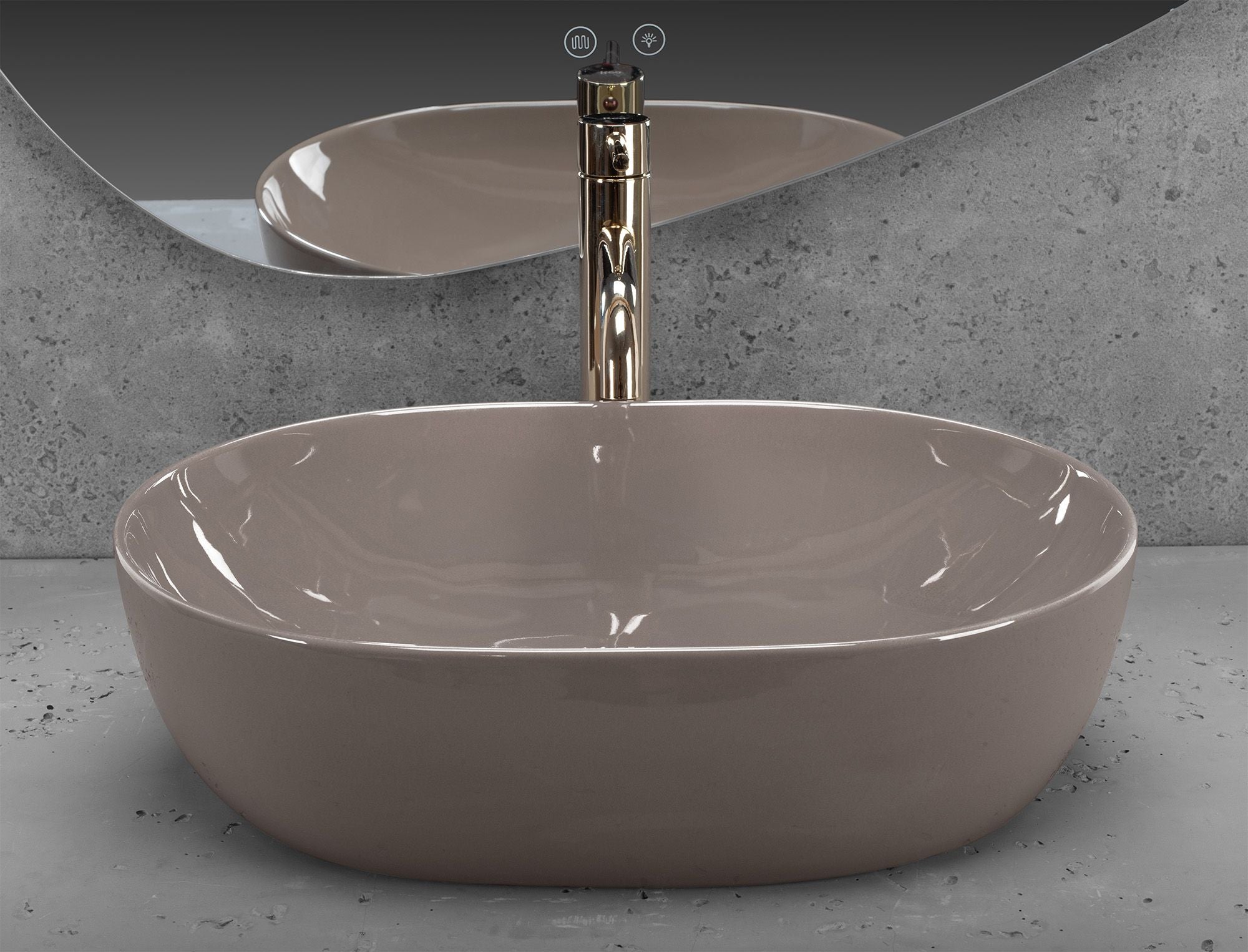 Lavoar baie pe blat oval 49 cm ceramic bej lucios – Rea Lisa Beige Shiny
