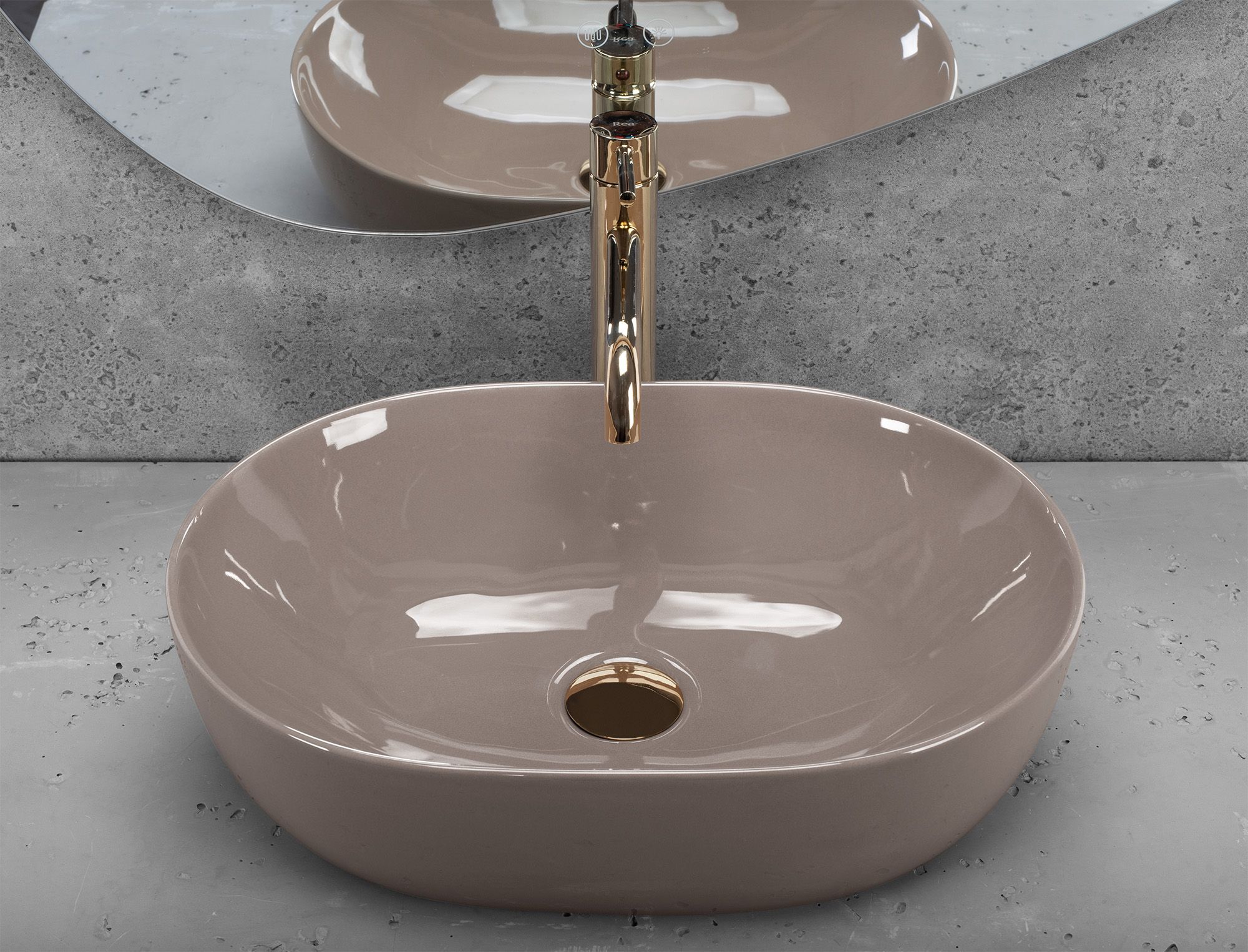 Lavoar baie pe blat oval 49 cm ceramic bej lucios – Rea Lisa Beige Shiny