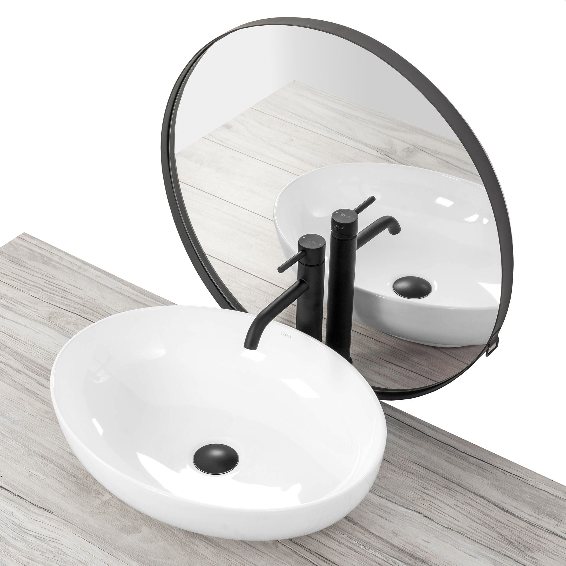 Lavoar baie pe blat oval 51 cm ceramic alb lucios – Rea Carola Slim