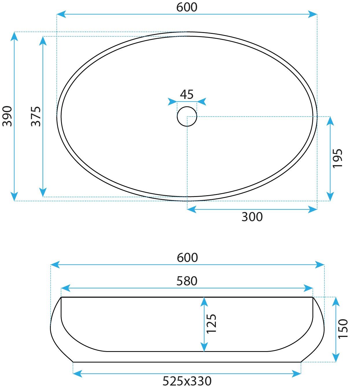 Lavoar baie pe blat oval 60 cm ceramică alb lucios – Rea Maya