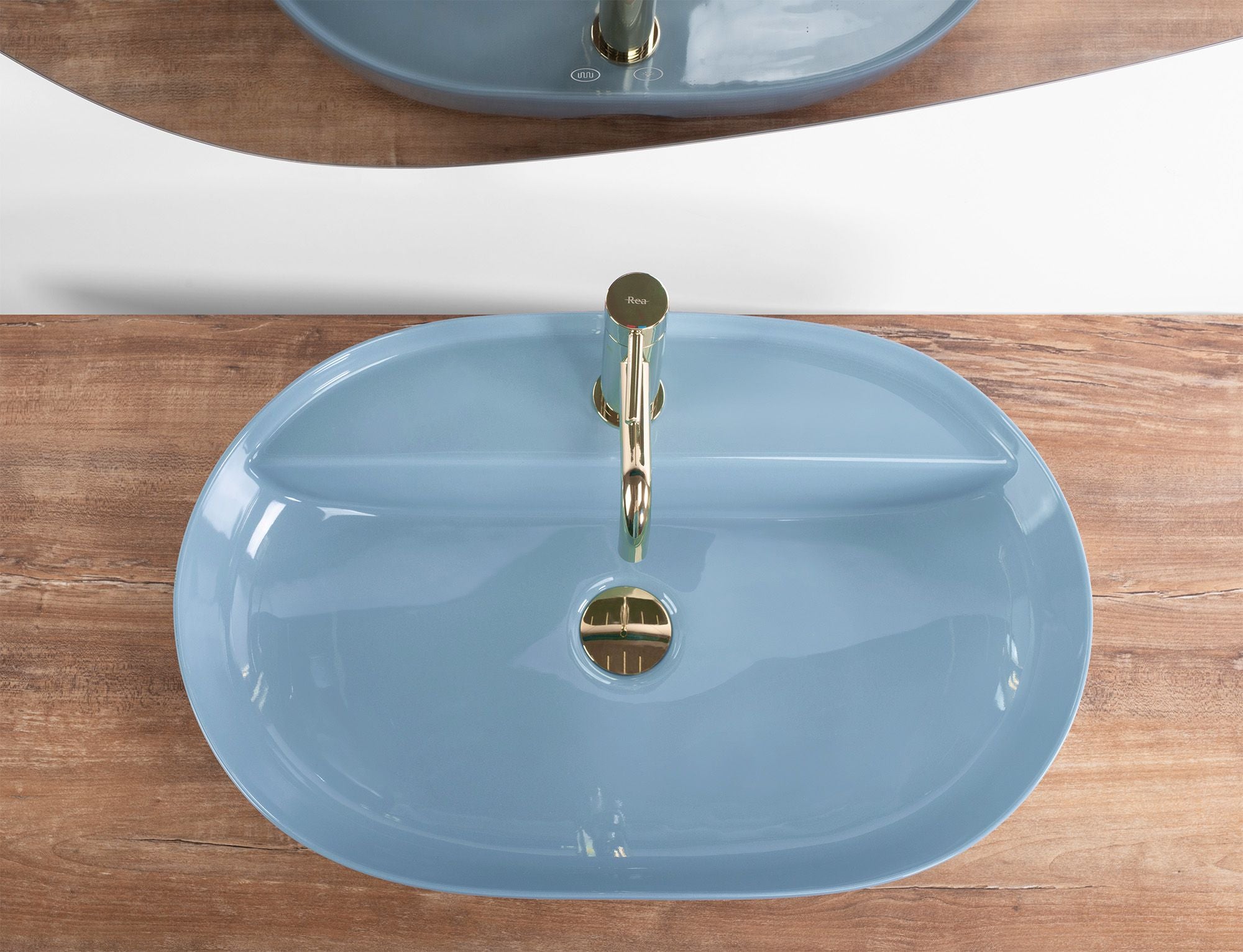 Lavoar baie pe blat oval 61 cm ceramic albastru lucios – Rea Aura 61 L.Blue Shiny