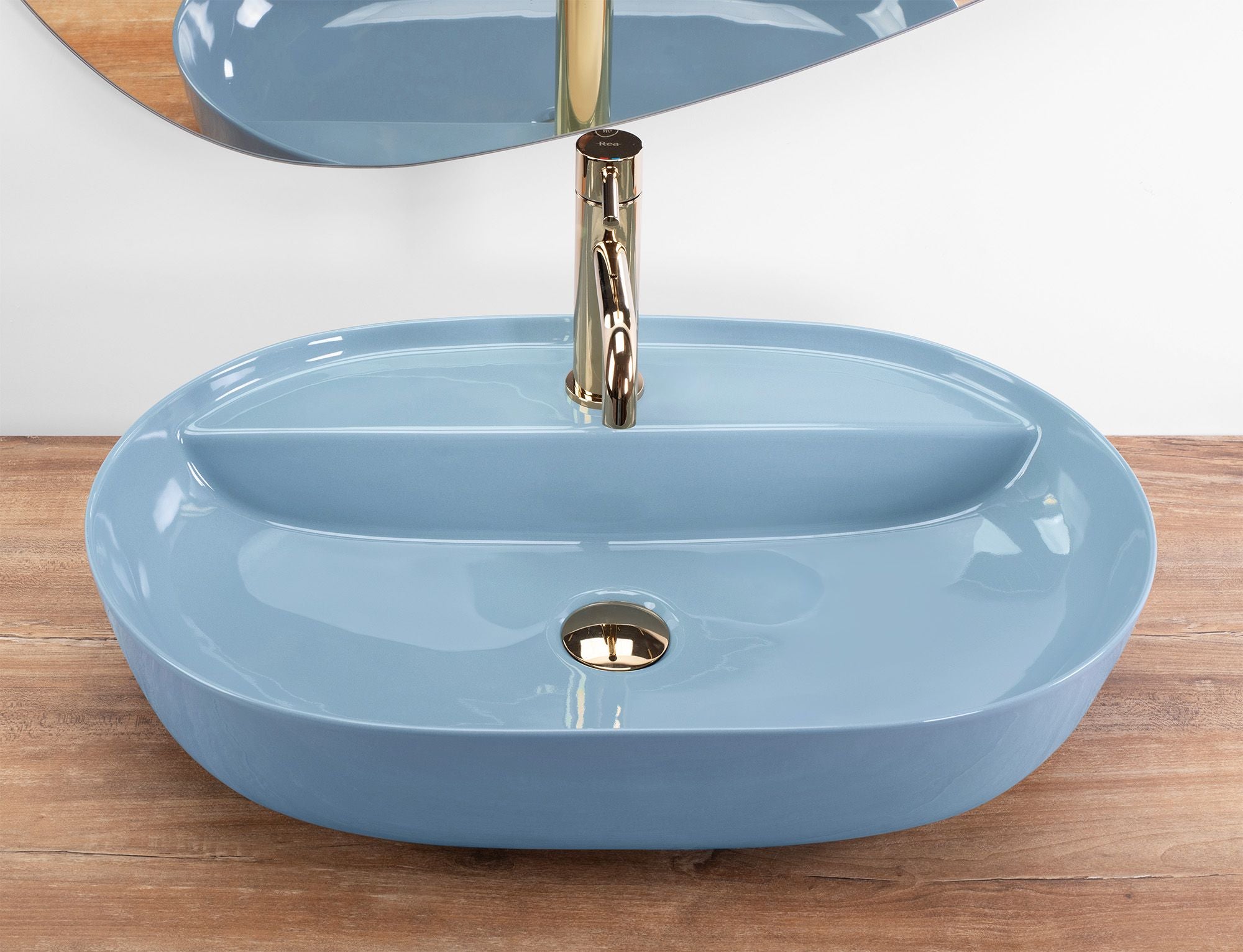 Lavoar baie pe blat oval 61 cm ceramic albastru lucios – Rea Aura 61 L.Blue Shiny
