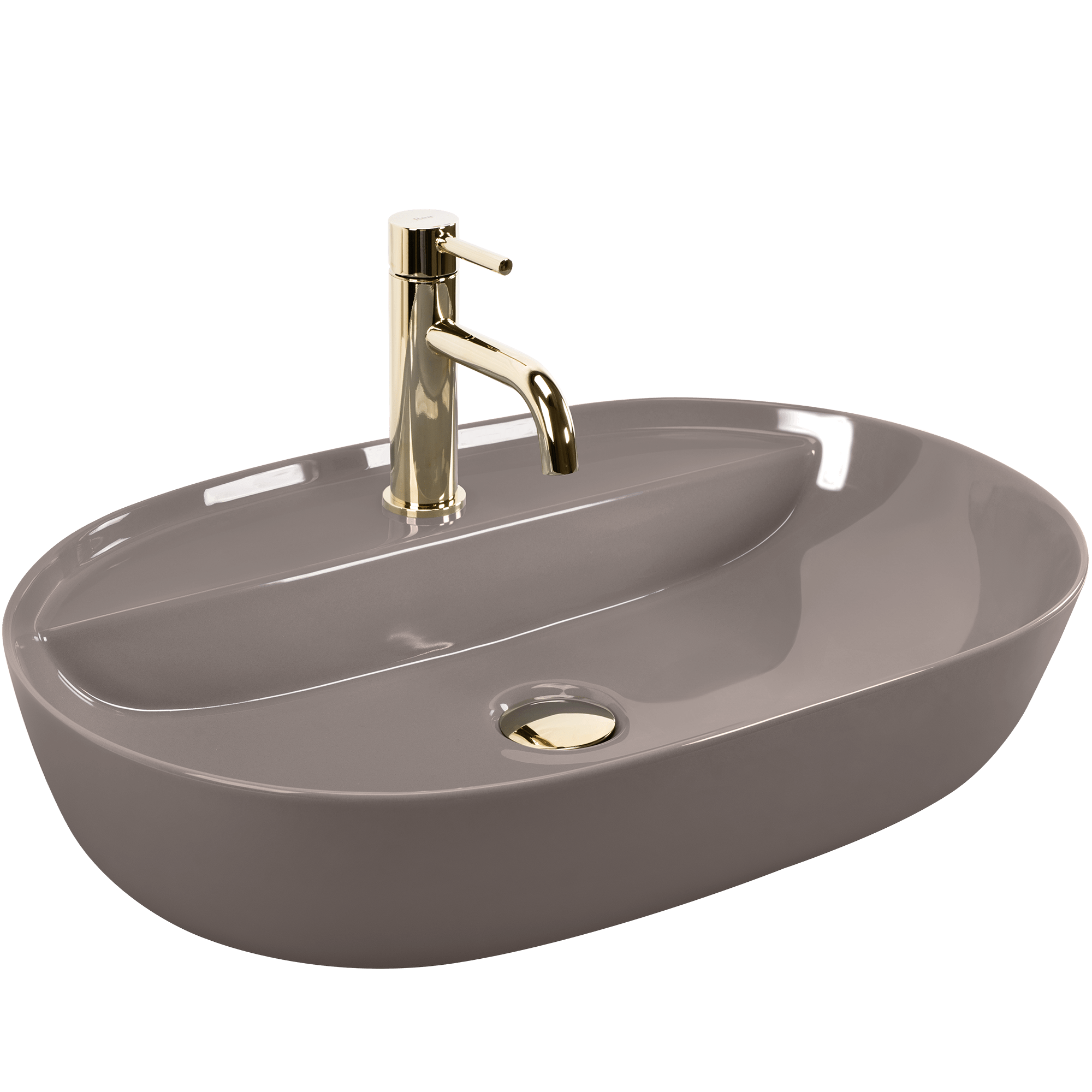Lavoar baie pe blat oval 61 cm ceramic bej lucios – Rea Aura 61 Beige Shiny