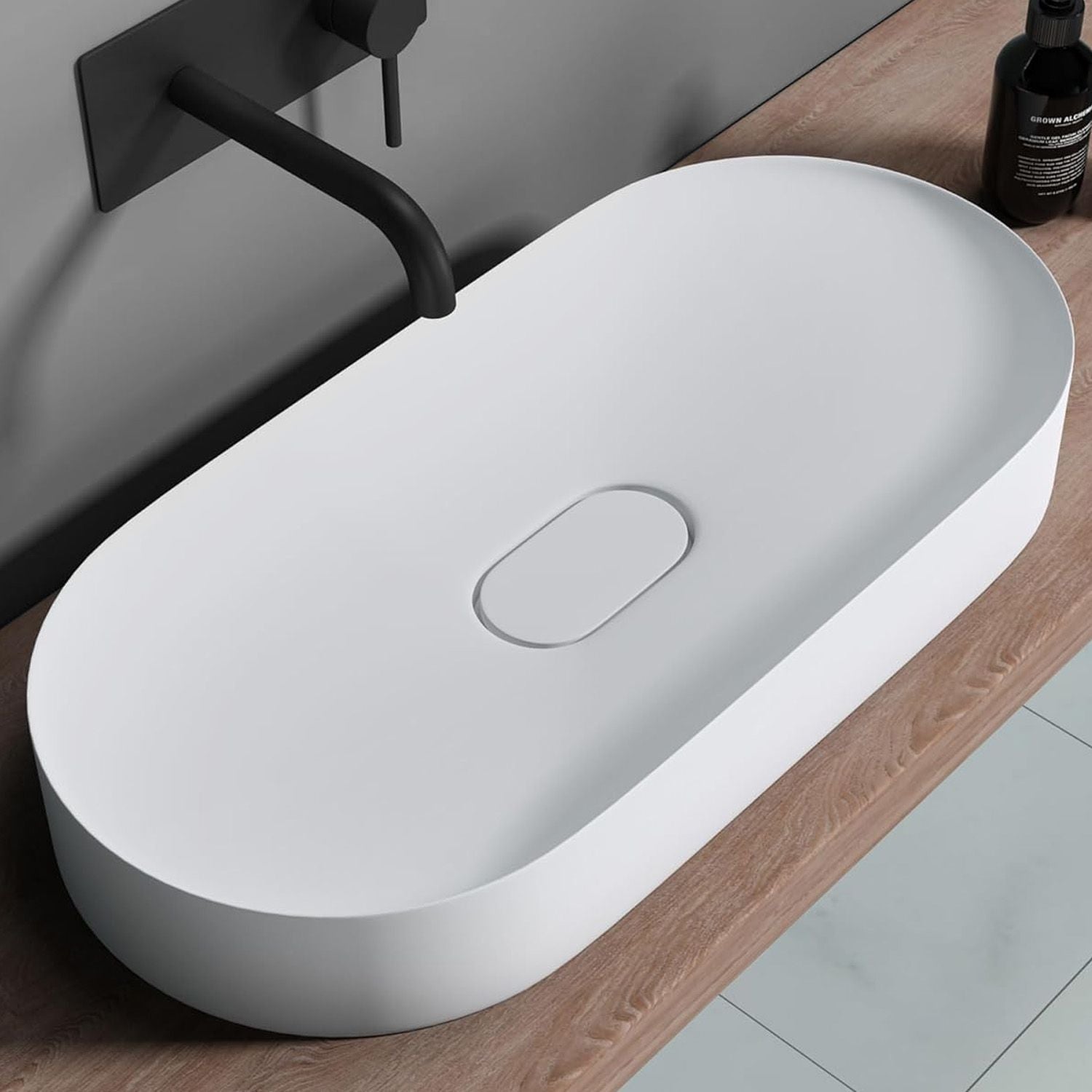 Lavoar baie pe blat oval 70 cm conglomerat alb lucios – Rea Iris
