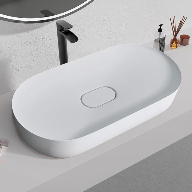 Lavoar baie pe blat oval 70 cm conglomerat alb lucios – Rea Iris