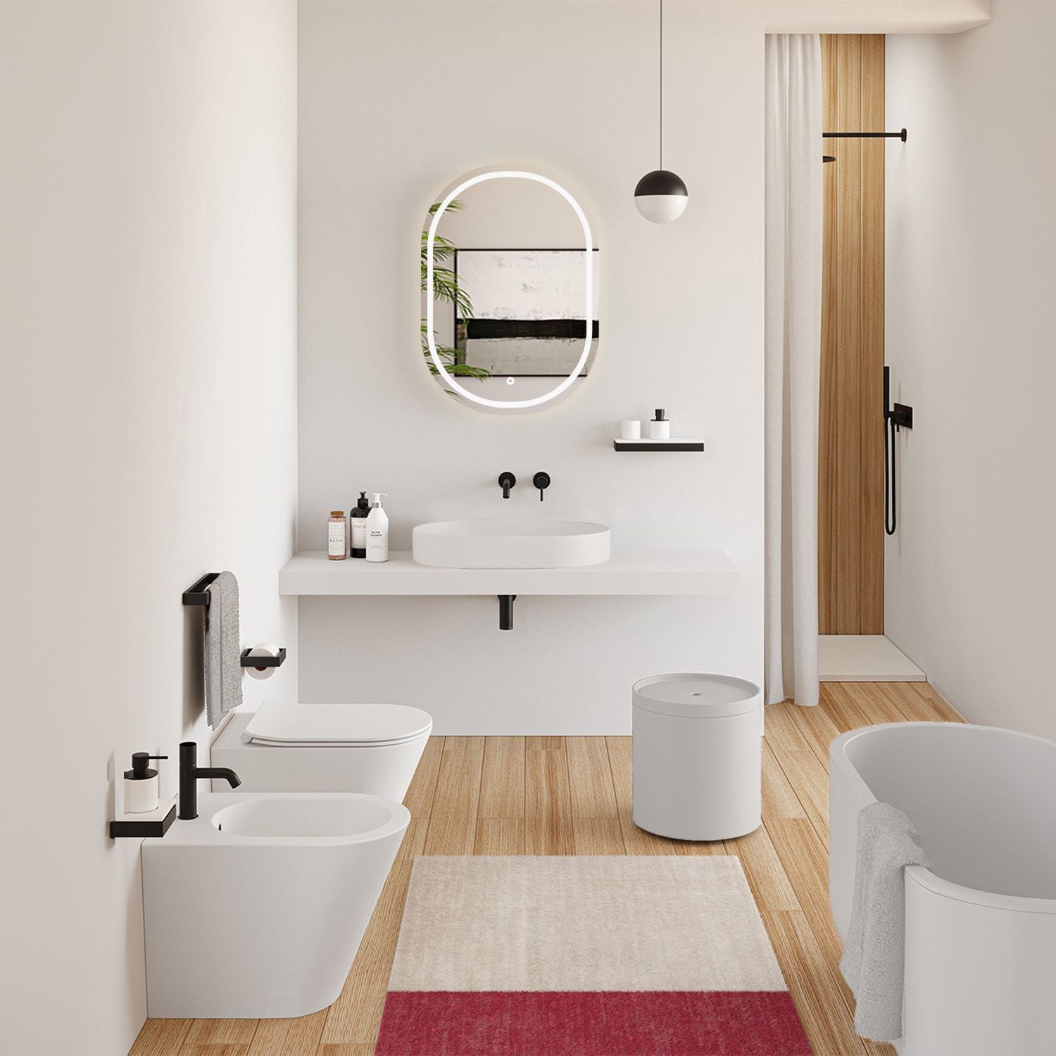 Lavoar baie pe blat oval 70 cm conglomerat alb lucios – Rea Iris